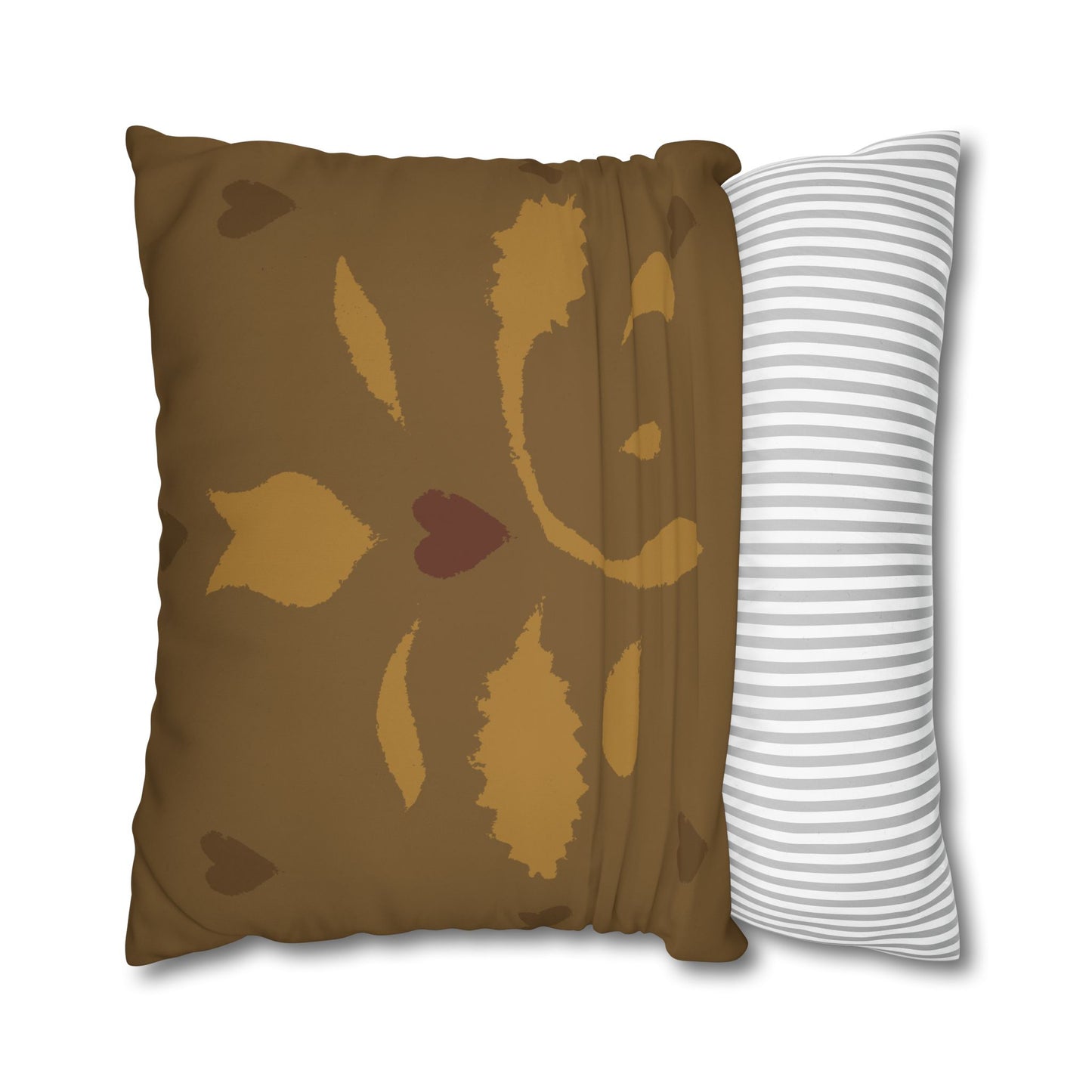 Leaves and Hearts Stencil Square Poly Canvas Pillowcase