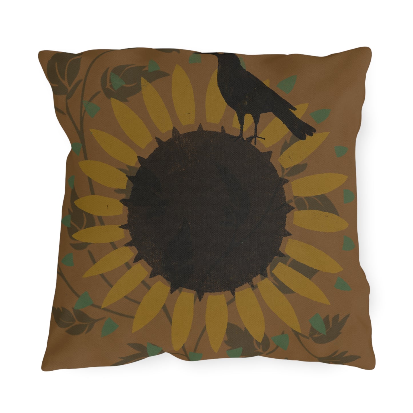 Crow on Sundlfoew Stencil on Gold Outdoor Pillows