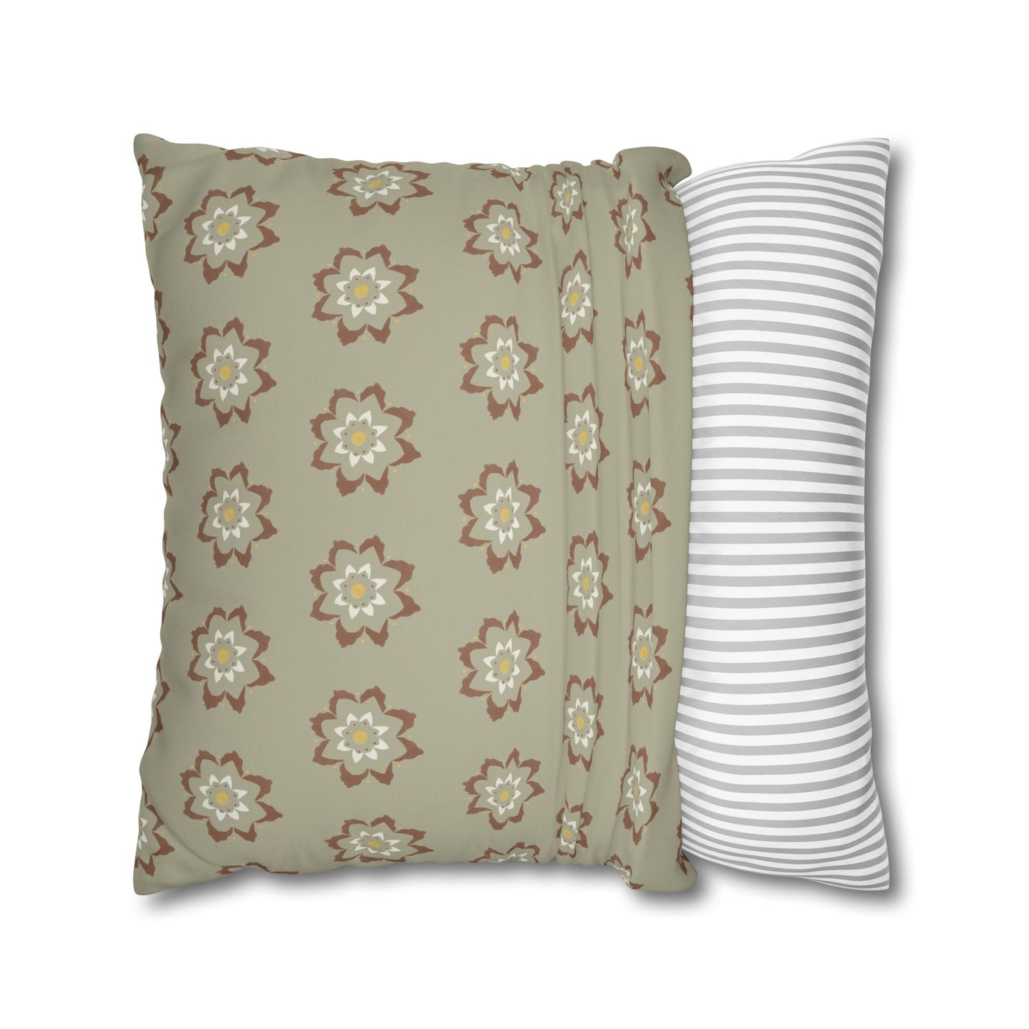 Fantasy Collection Taupe Small Flower Stencil Faux Suede Square Pillowcase