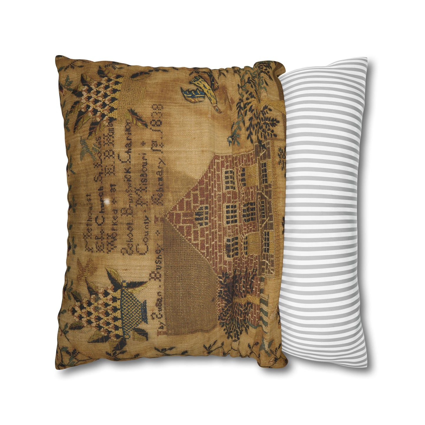 Vintage-Inspired Faux Suede Pillowcase with Farmhouse Design