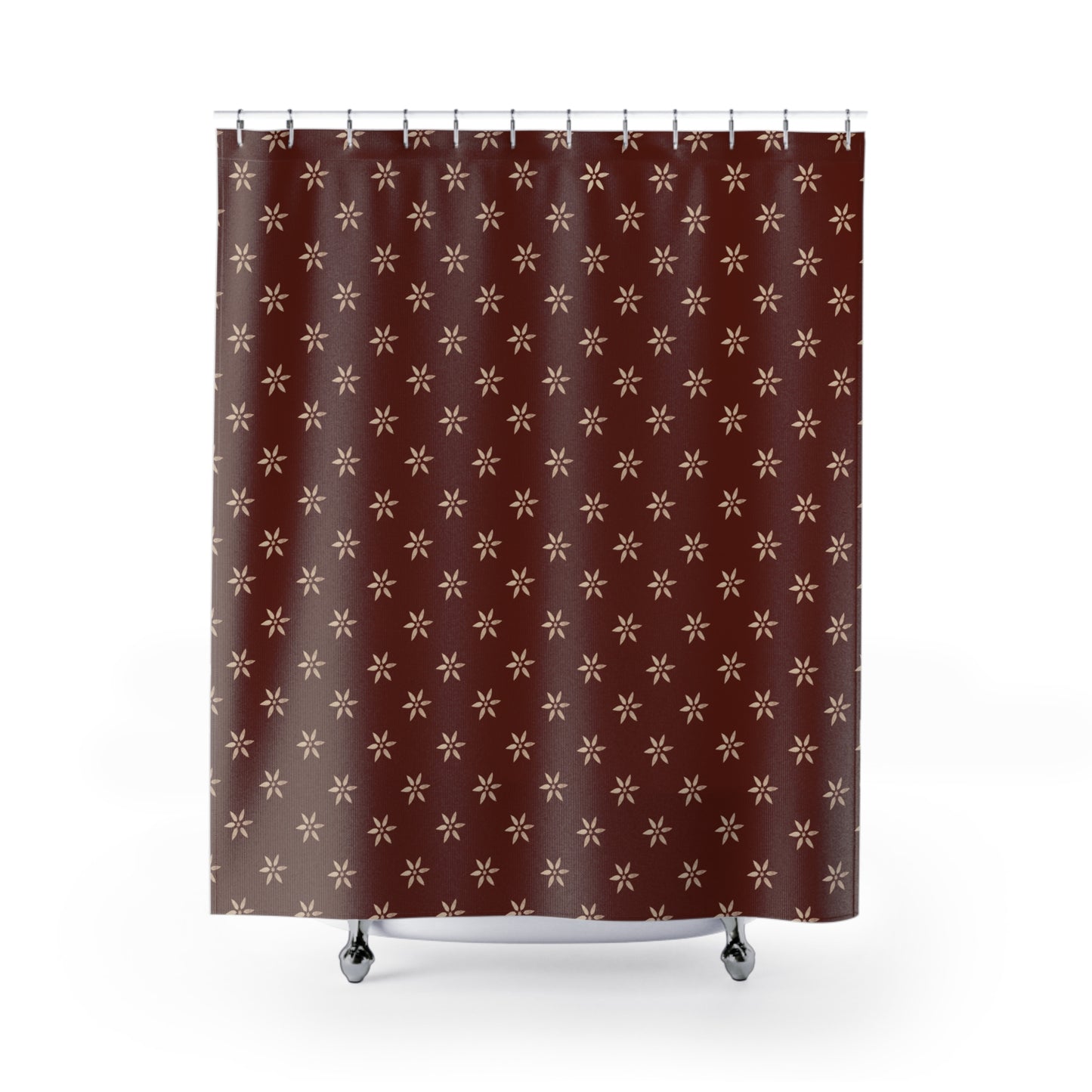 Cream Flower Stencil on Brick Red Shower Curtains