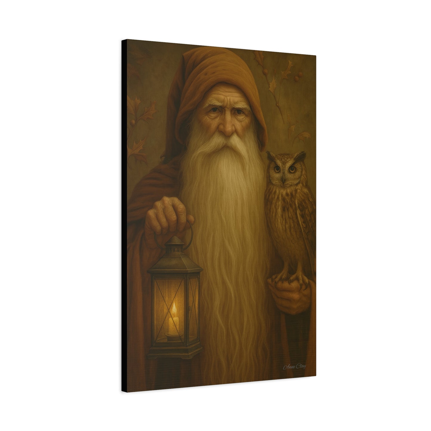 Mystical Canvas Wall Art, Nature Decor, Wizard Artwork, Rustic Home Decor, Owl and Lantern Painting