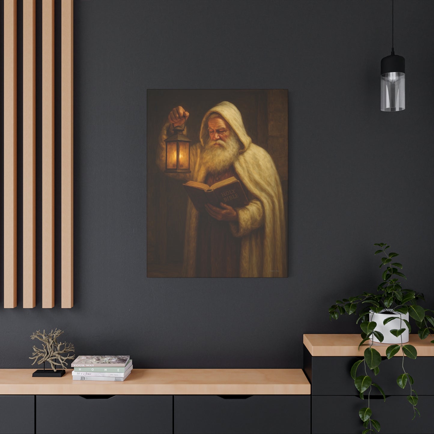 Canvas Wall Art, Old World Santa with Lantern and BibleCozy Home Decor, Rustic Decor for Xmas