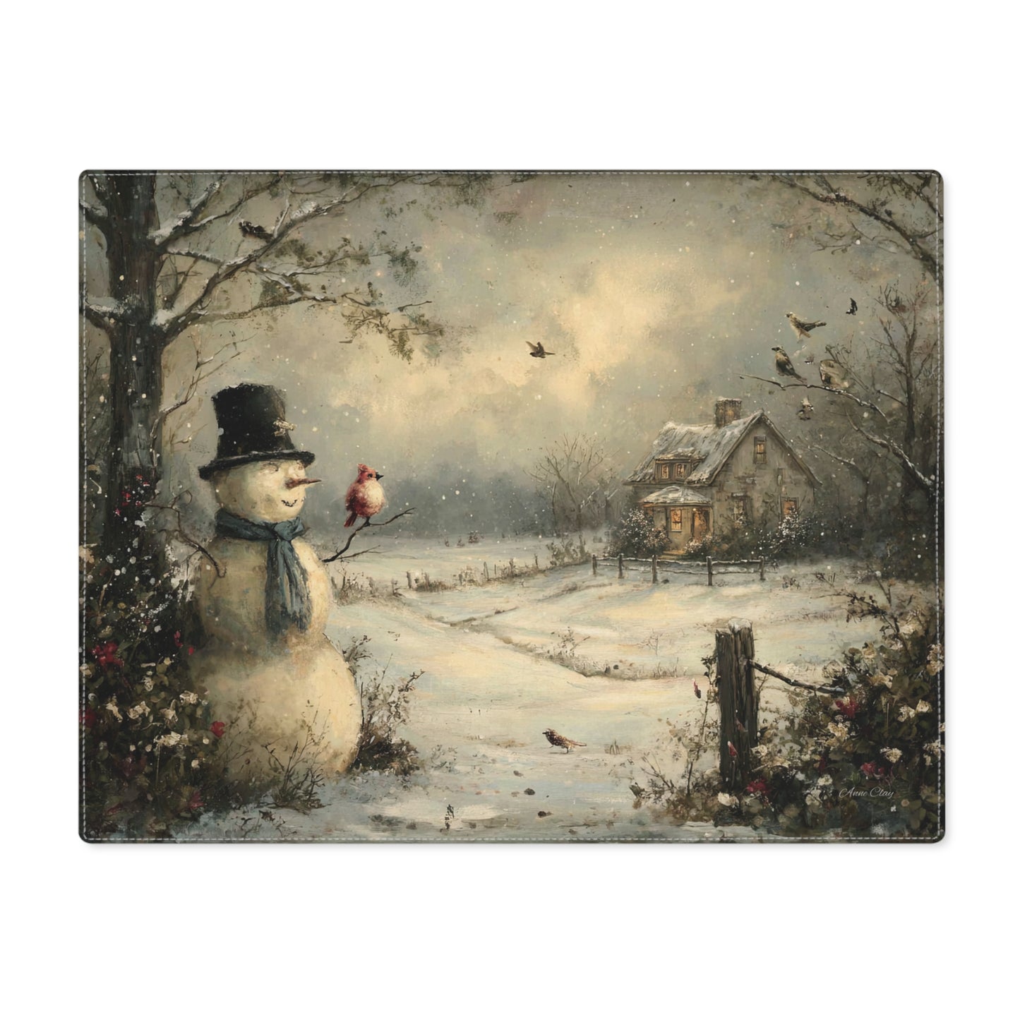 Winter Wonderland Placemat, Snowman Table Setting, Holiday Dinner Decor, Seasonal Dining Accessory, Christmas Tableware, Festive Home Decor