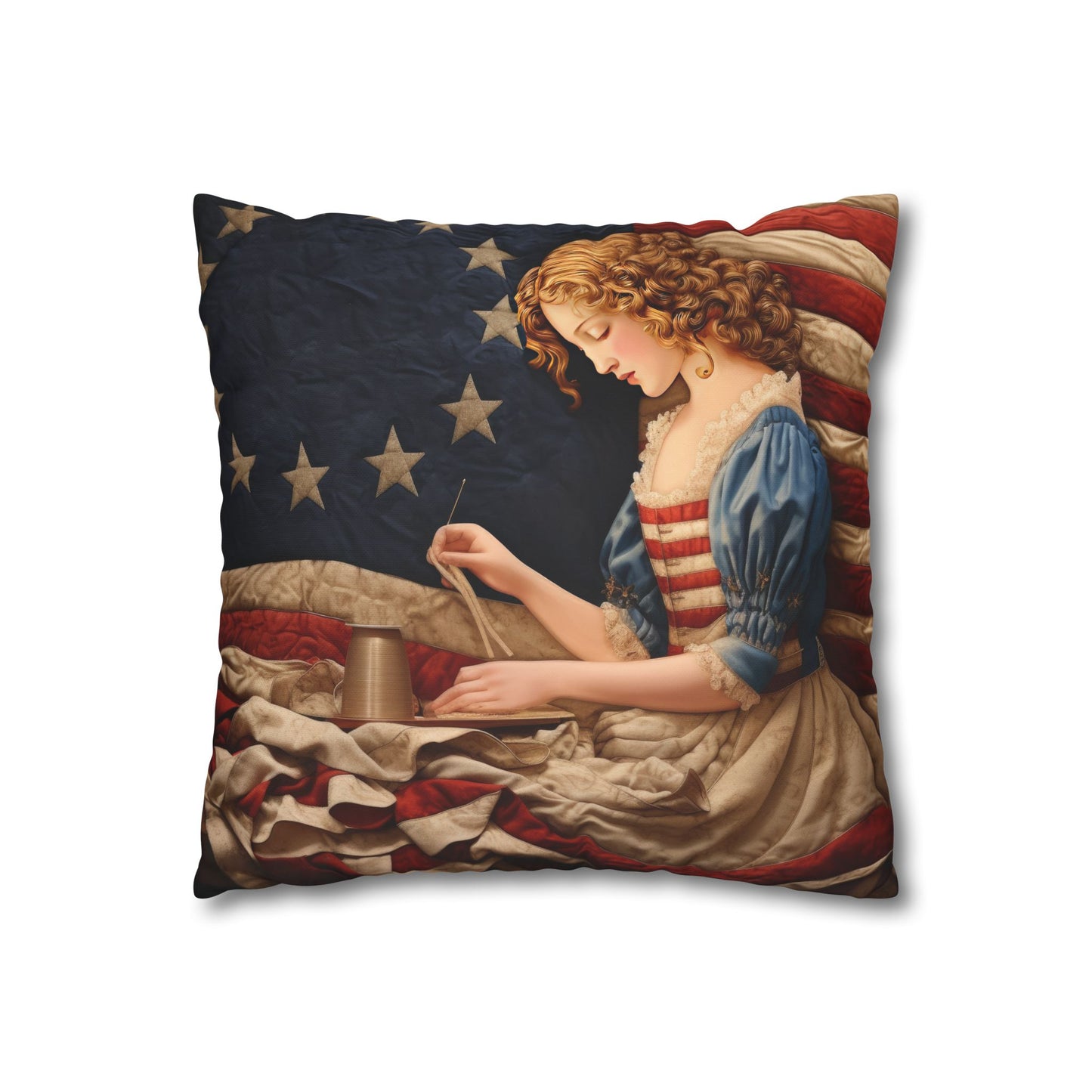 Faux Quilted Betsy Ross Square Poly Canvas Pillowcase