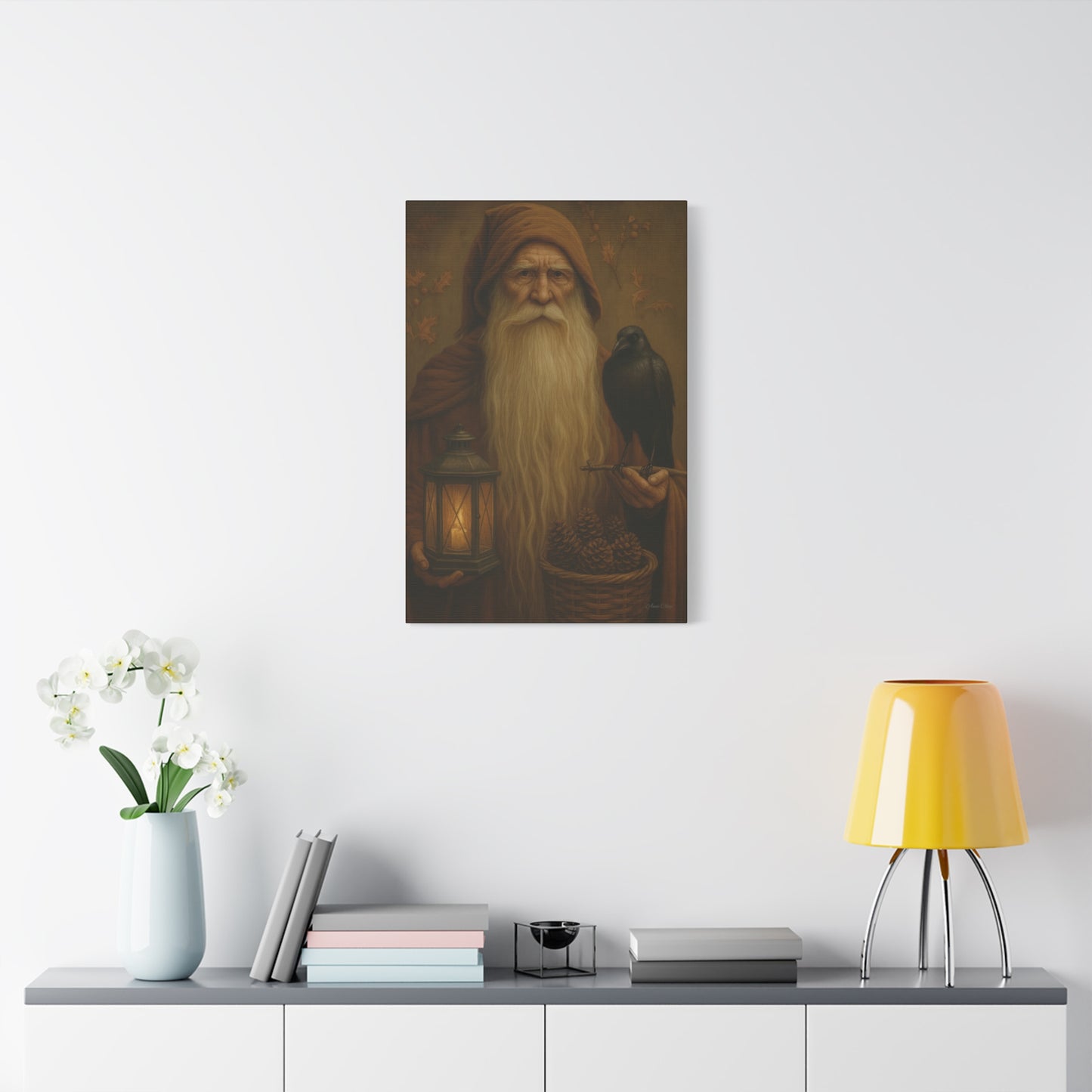 Old World Santa Canvas Art Print, Wall Decor for Home, Fantasy Artwork, Gift for Nature Lovers, Autumn Vibes, Cozy Living Space