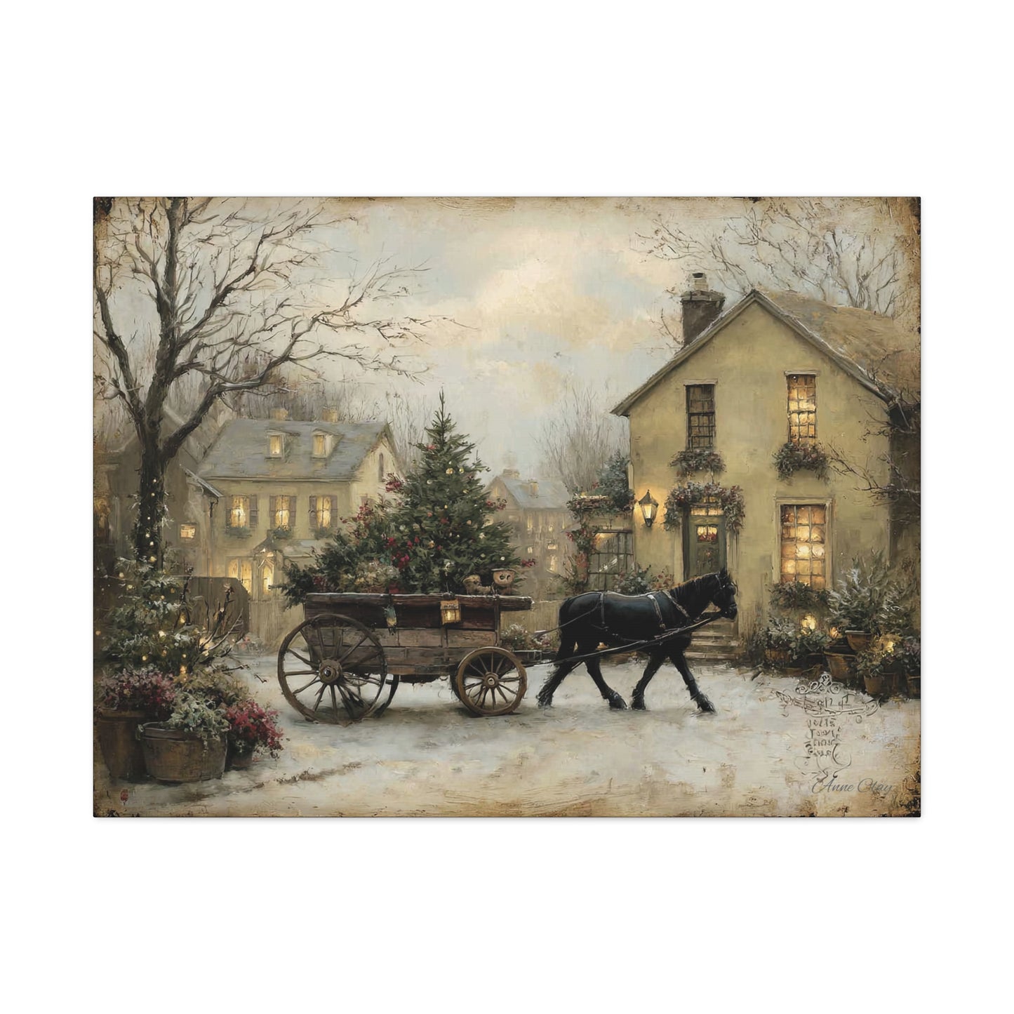 Rustic Winter Canvas Art, Holiday Home Decor, Christmas Wall Art, Cozy Living Room Decoration, Seasonal Wall Hanging