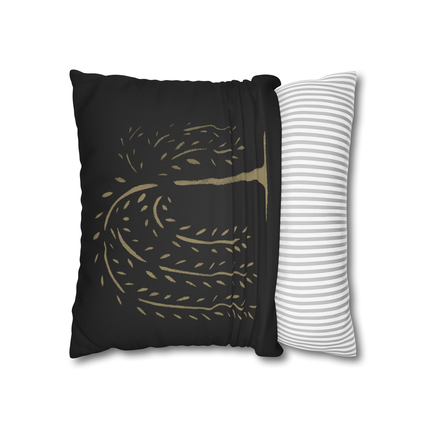 Tan Willow Stencil Faux Suede Square Pillowcase