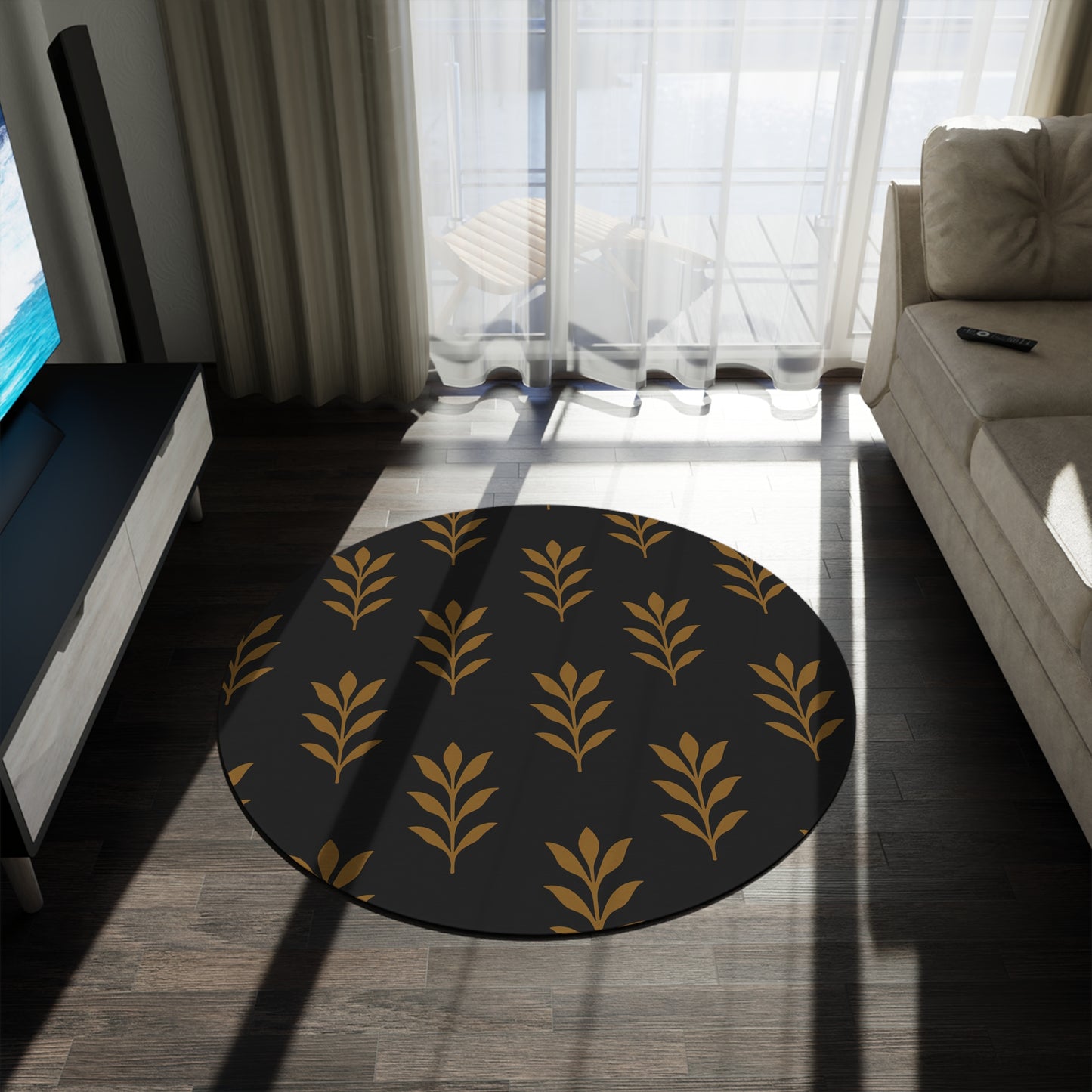 Elegant Leaf Pattern Round Rug | Cozy Home Decor, Modern Living Room Accent, Area Rug, Boho Style, Gifts for Housewarming