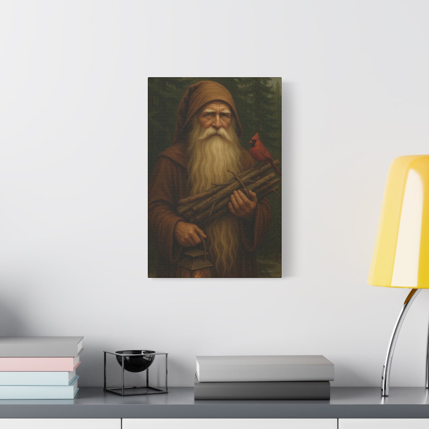 Old World Santa Rustic Nature Wall Art, Canvas Print, Forest Vibes, Perfect Gift for Nature Lovers, Home Decor, Woodland Theme, Cardinal Bird Decor