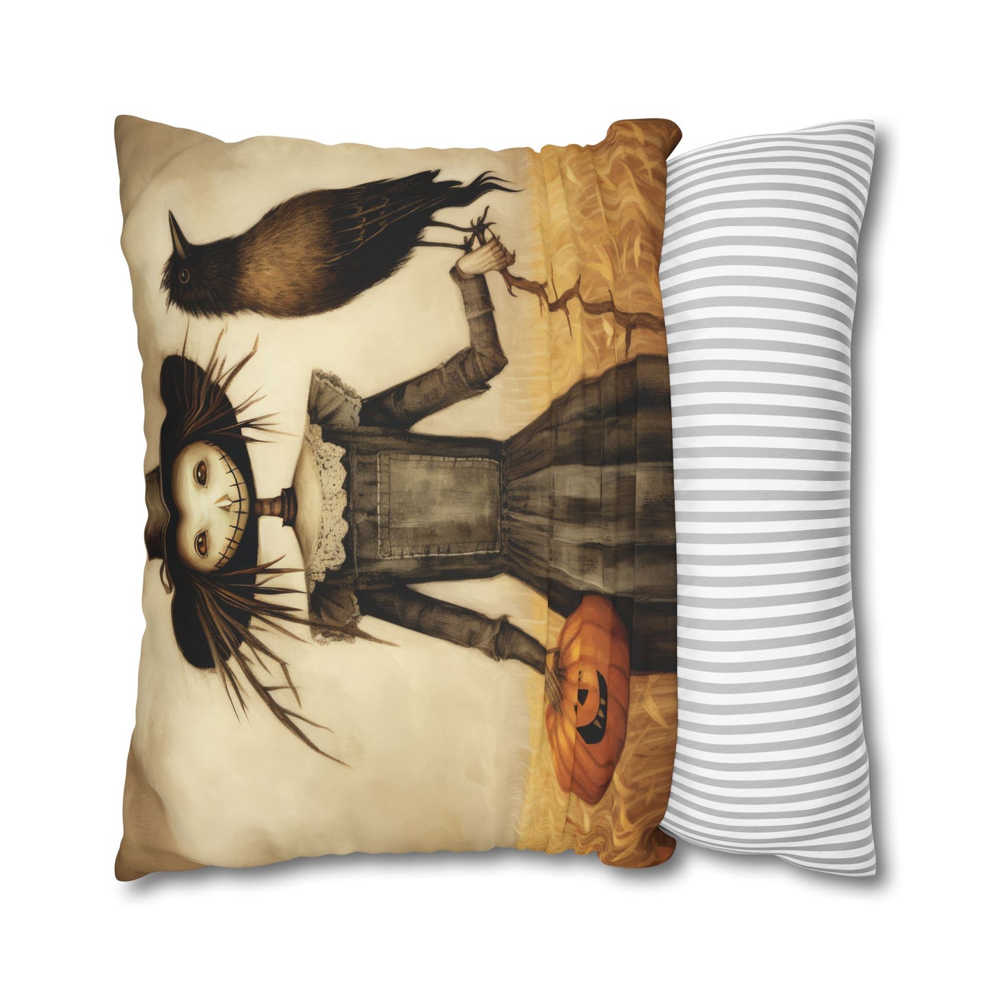 Scary Crow Square Poly Canvas Pillowcase