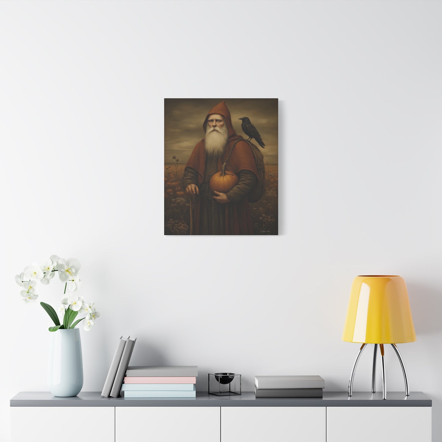 Autumn Santa Wall Art, Fall Decor, Pumpkin Harvest Print, Cozy Home Decor, Primitive Aesthetic