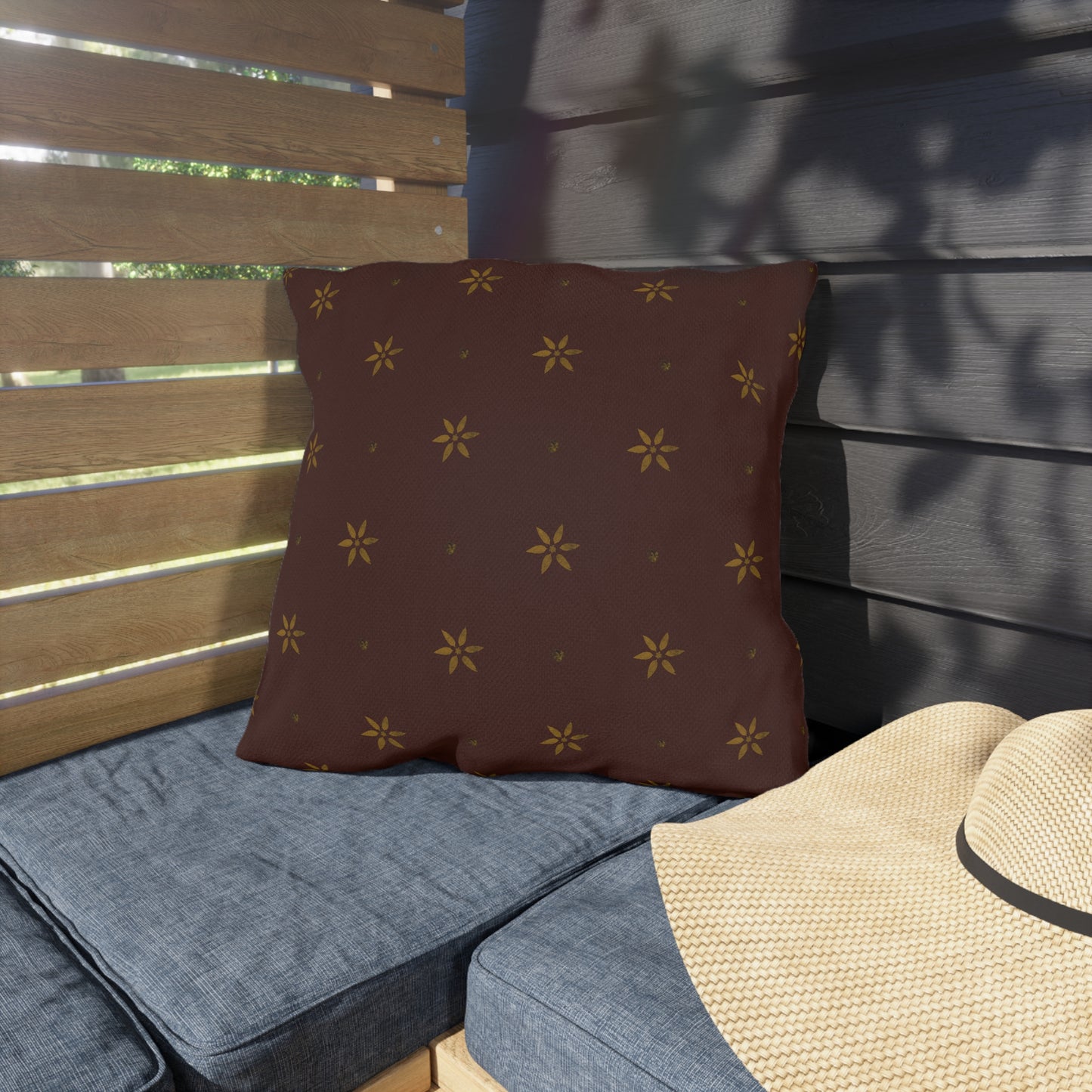 Mustard Petals on Red Early American Stencil Outdoor Pillows