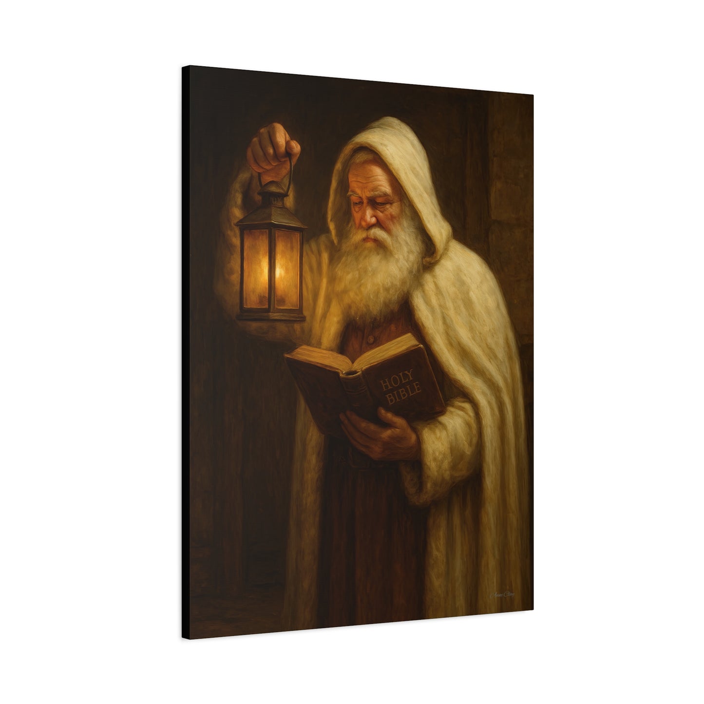 Canvas Wall Art, Old World Santa with Lantern and BibleCozy Home Decor, Rustic Decor for Xmas