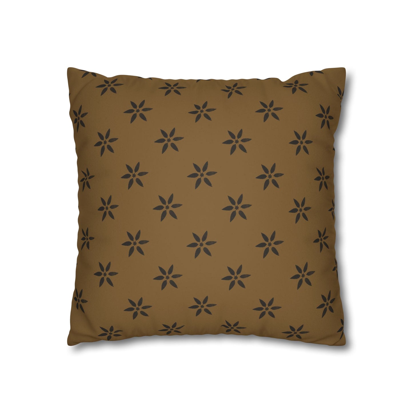 Black Petal Stencil on Deep Gold Faux Suede Square Pillowcase