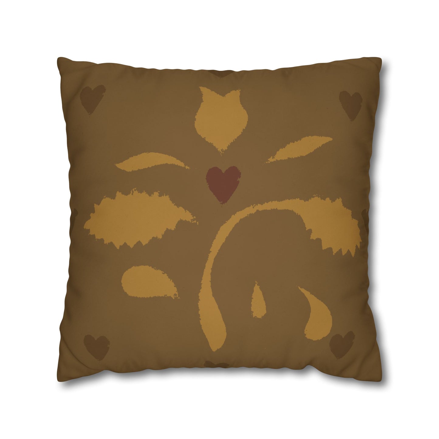 Leaves and Hearts Stencil Square Poly Canvas Pillowcase