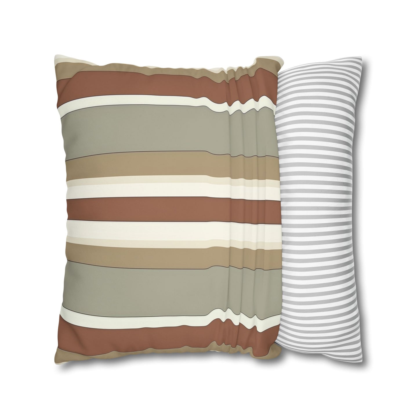 Fantasy Collection Taupe Stripes Square Poly Canvas Pillowcase