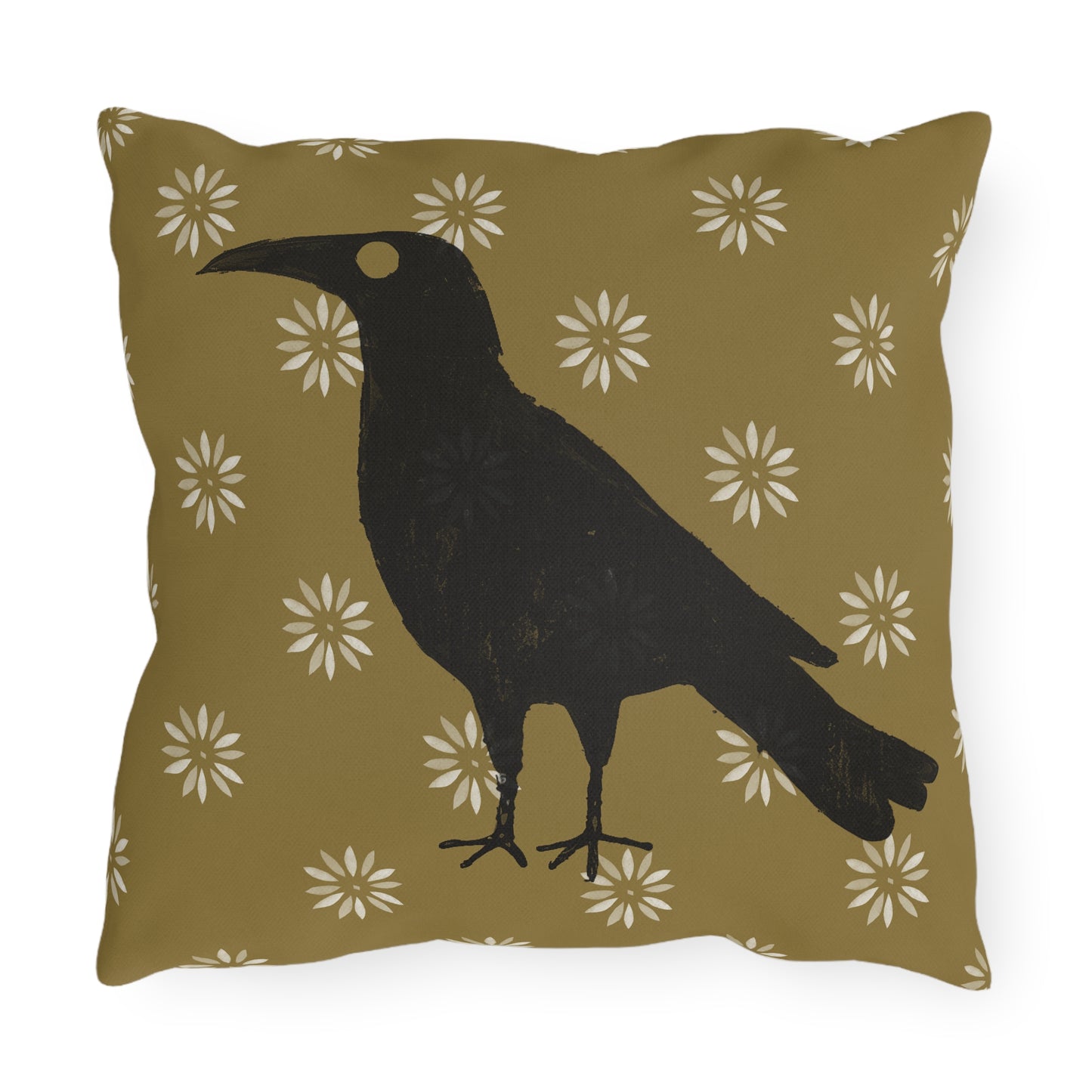 Crow on Petal Stencil Outdoor Pillows