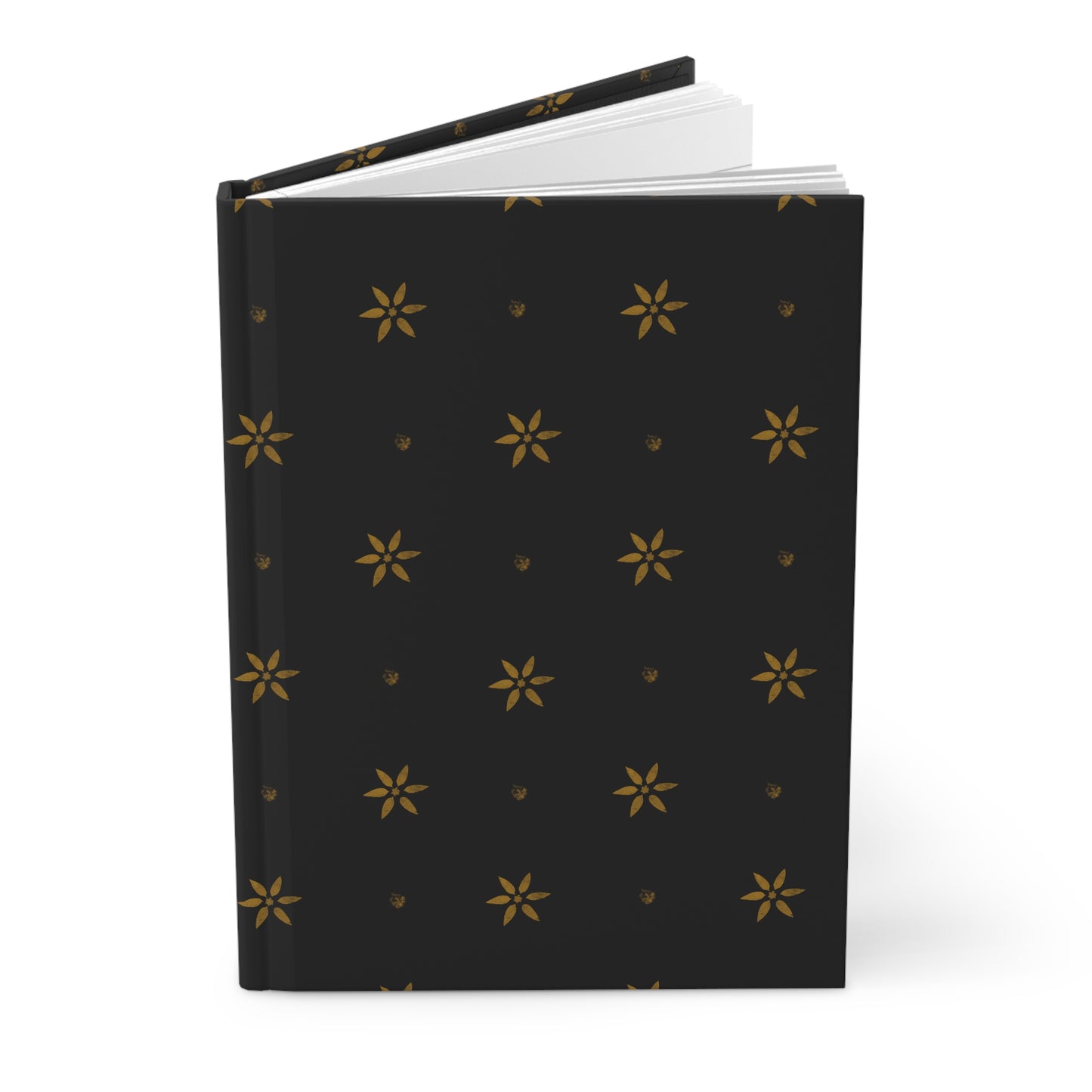 Mustard Petals on Black Stencil Hardcover Journal Matte