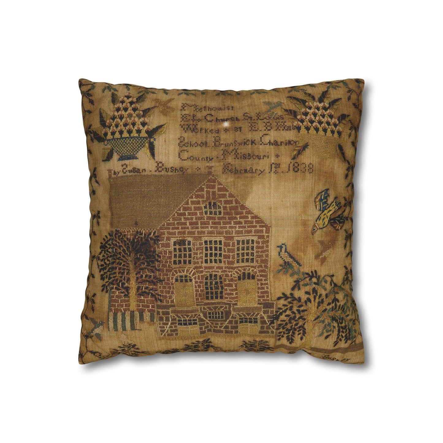 Gritty Prim Sampler Square Poly Canvas Pillowcase