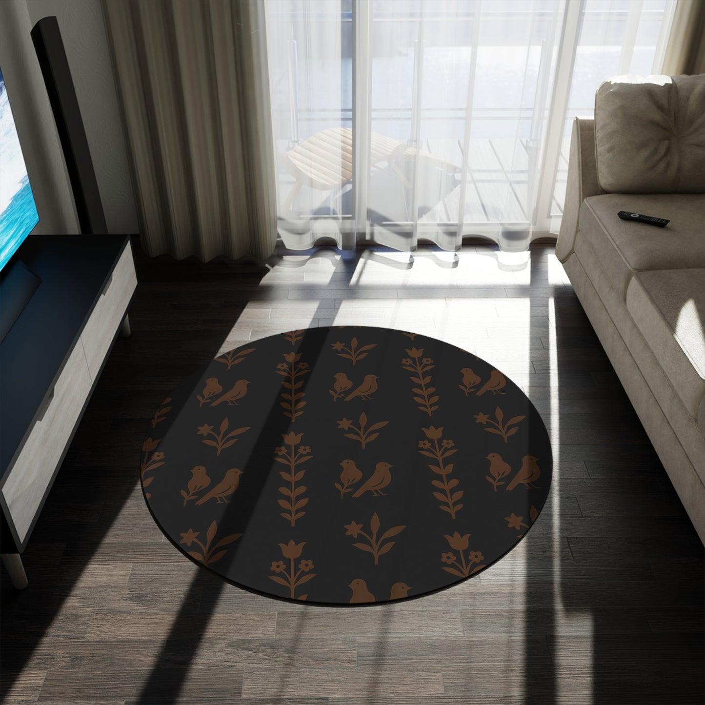 Chic Floral Round Rug, Boho Home Decor, Living Room Accent, Cozy Gift, Entryway Mat, Vintage Style Rug