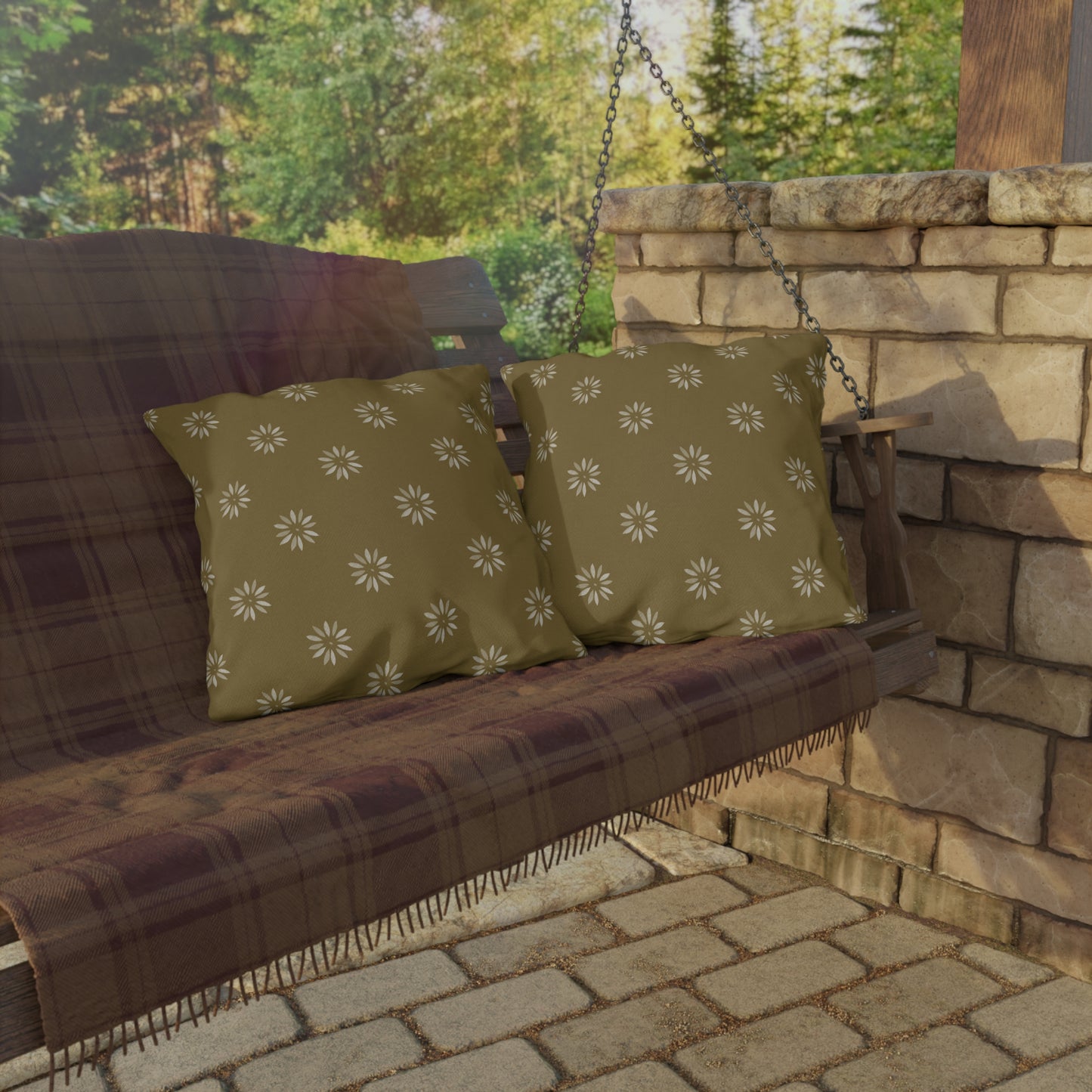 Boho Floral Outdoor Pillows - Soft Green Cushion for Patio Decor