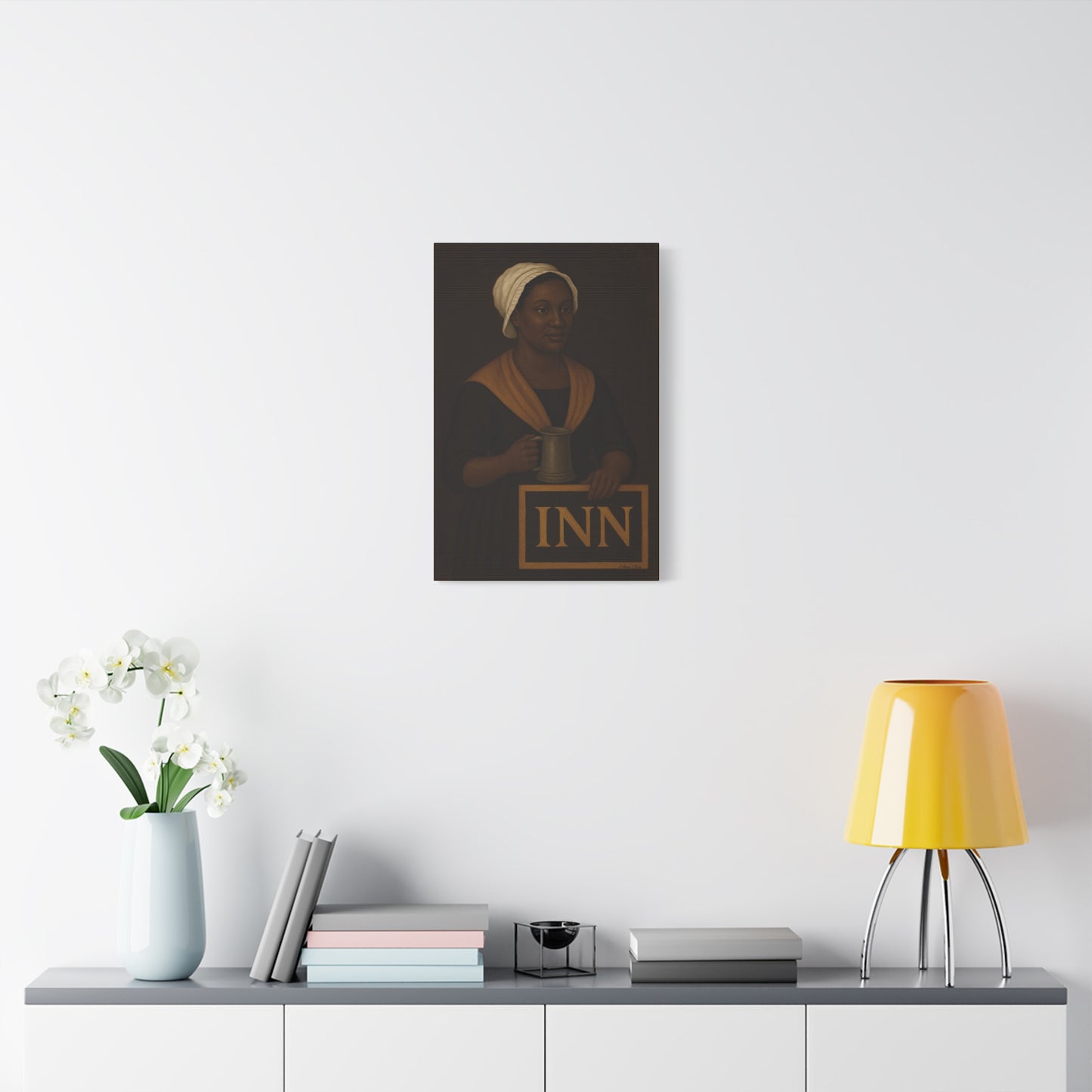 Innkeepers Welcome on Brown Primitive Folk Portrait