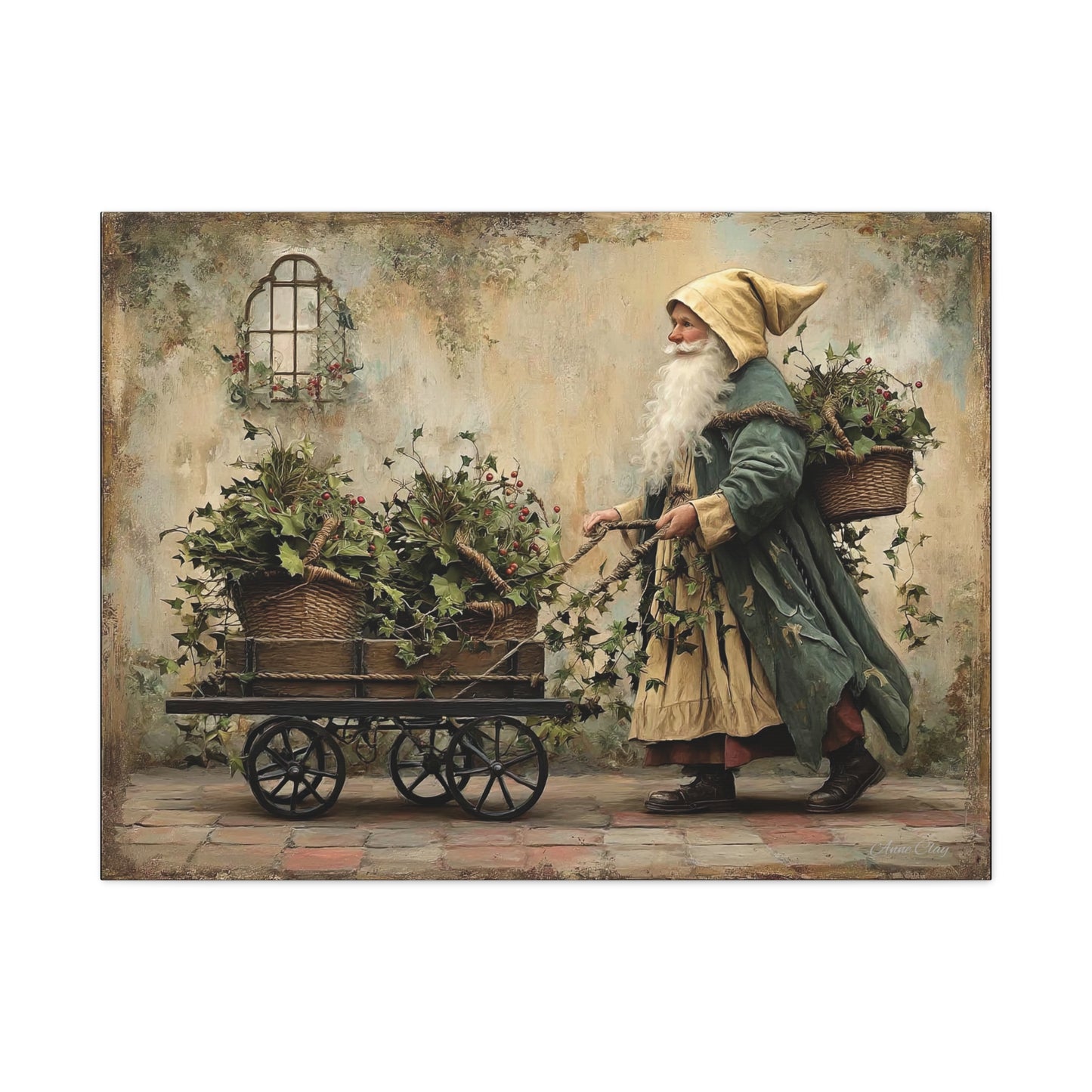 Charming Garden Gnome Canvas, Botanical Wall Art, Home Decor, Rustic Art Print, Perfect Gift for Garden Lovers, Holiday Decor