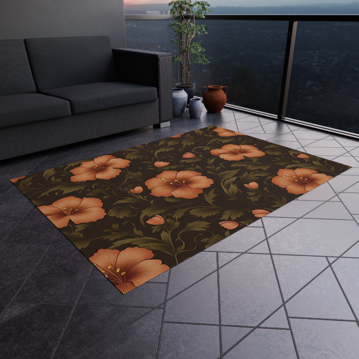 Vibrant Floral Outdoor Rug, Cozy Porch Mat, Boho Garden Decor, Picnic Flooring, Stylish Patio Area Rug, Seasonal Outdoor Living