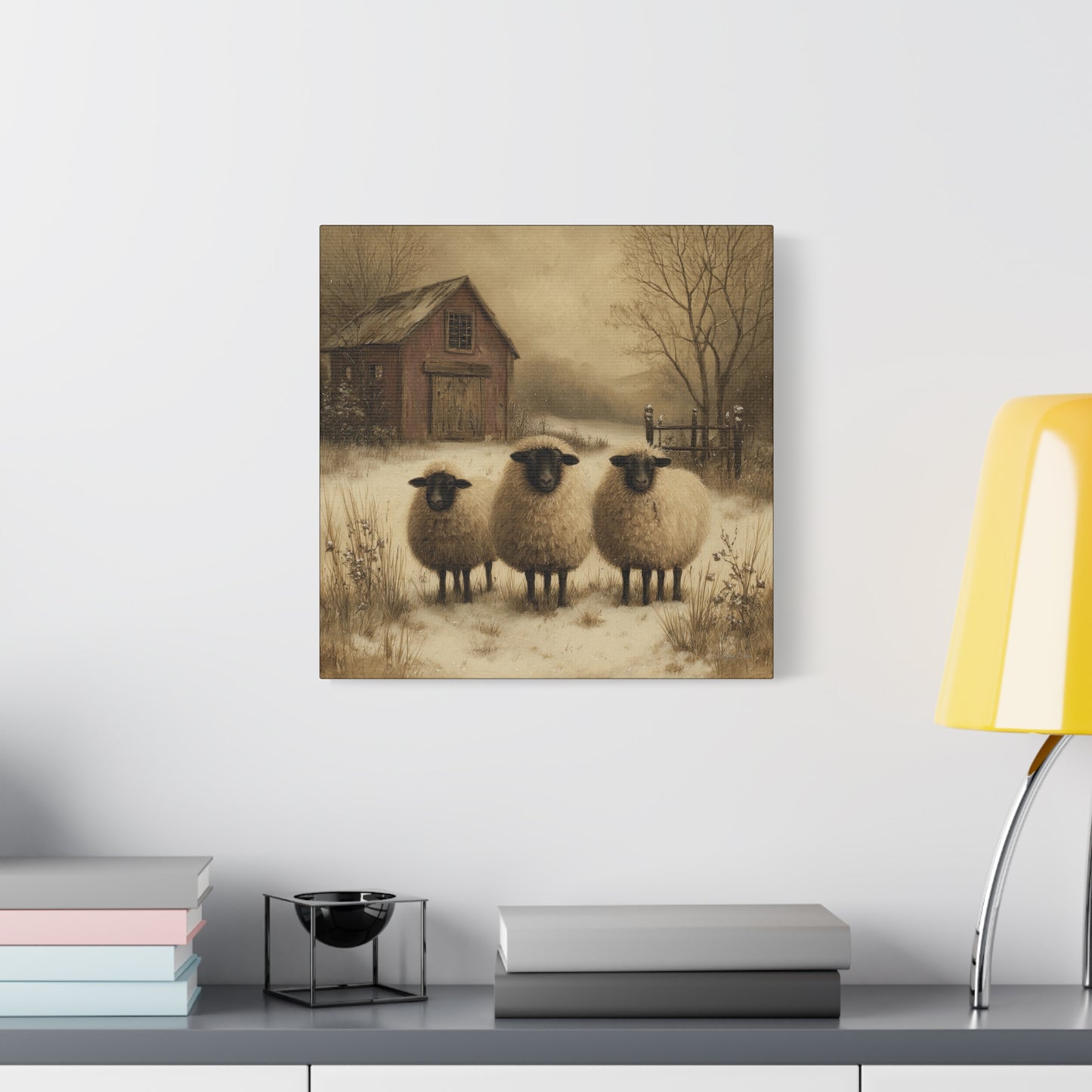Rustic Sheep Canvas Art, Farmhouse Decor, Country Wall Art, Living Room Decor, Cozy Home Accent