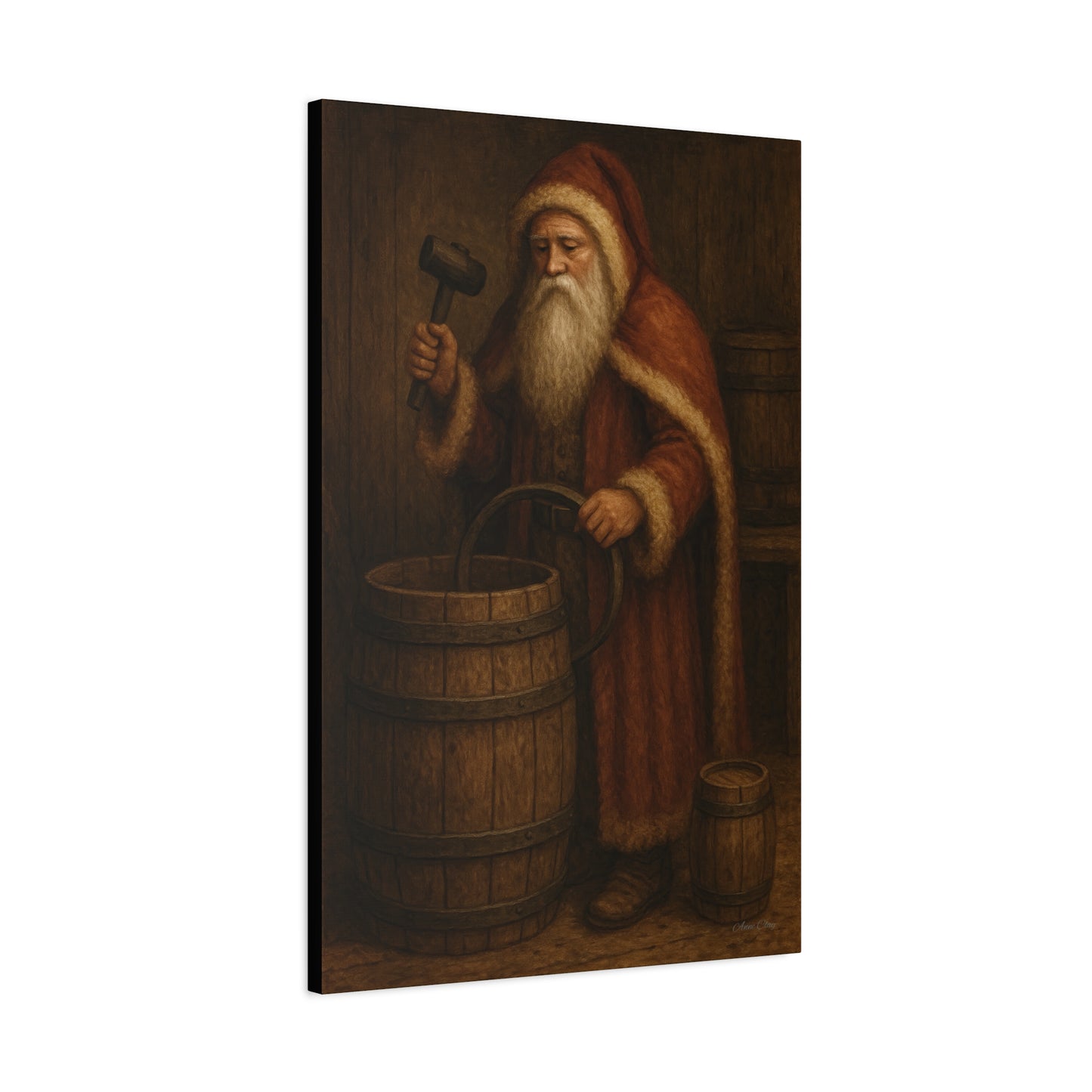Rustic Santa Canvas Art, Cooper, Barrel, Colonial