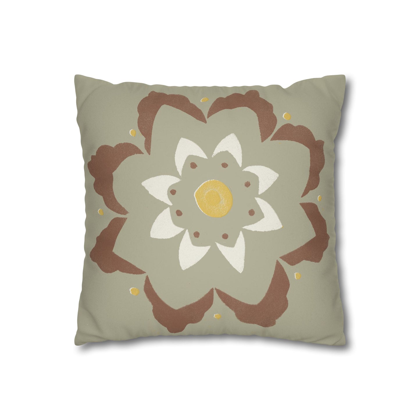 Fantasy Collection Stencil Flower Taupe Faux Suede Square Pillowcase