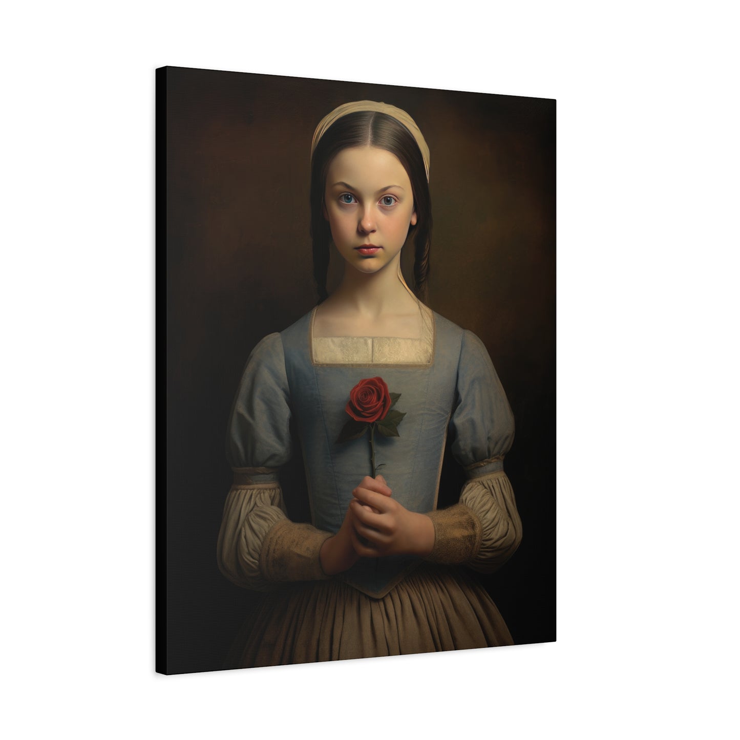 Vintage Girl with Rose Matte Canvas Wall Art