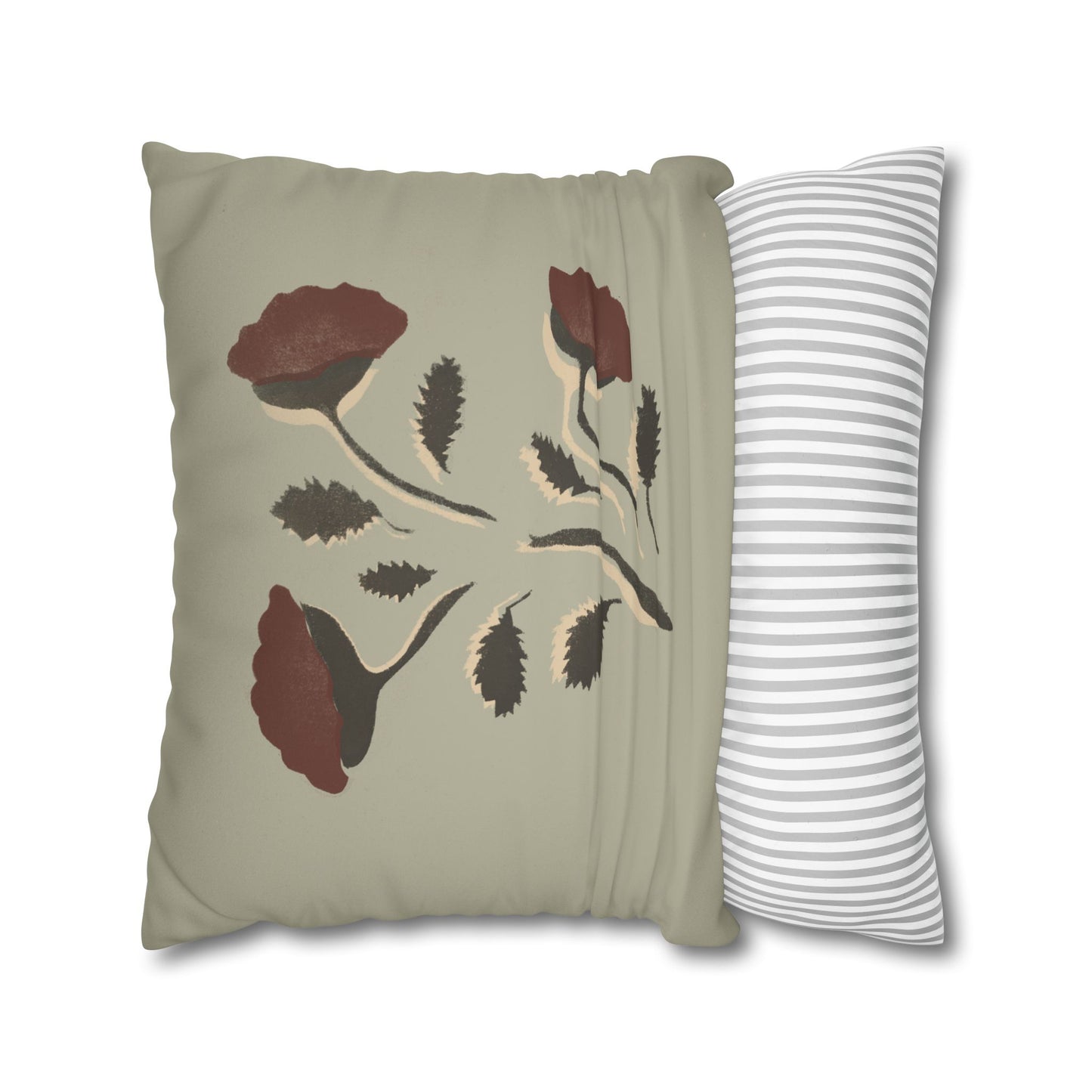 Fantasy Collecion Stencil Stalk Taupe Faux Suede Square Pillowcase