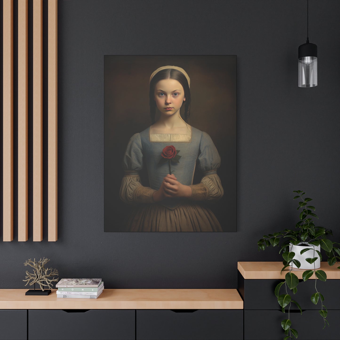 Vintage Girl with Rose Matte Canvas Wall Art