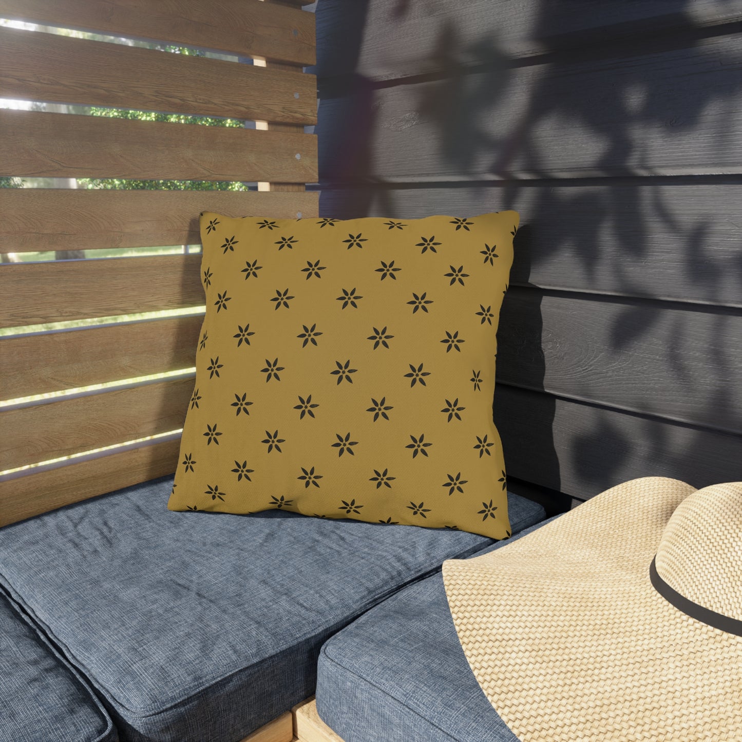Black Stencil on Gold Outdoor Pillows