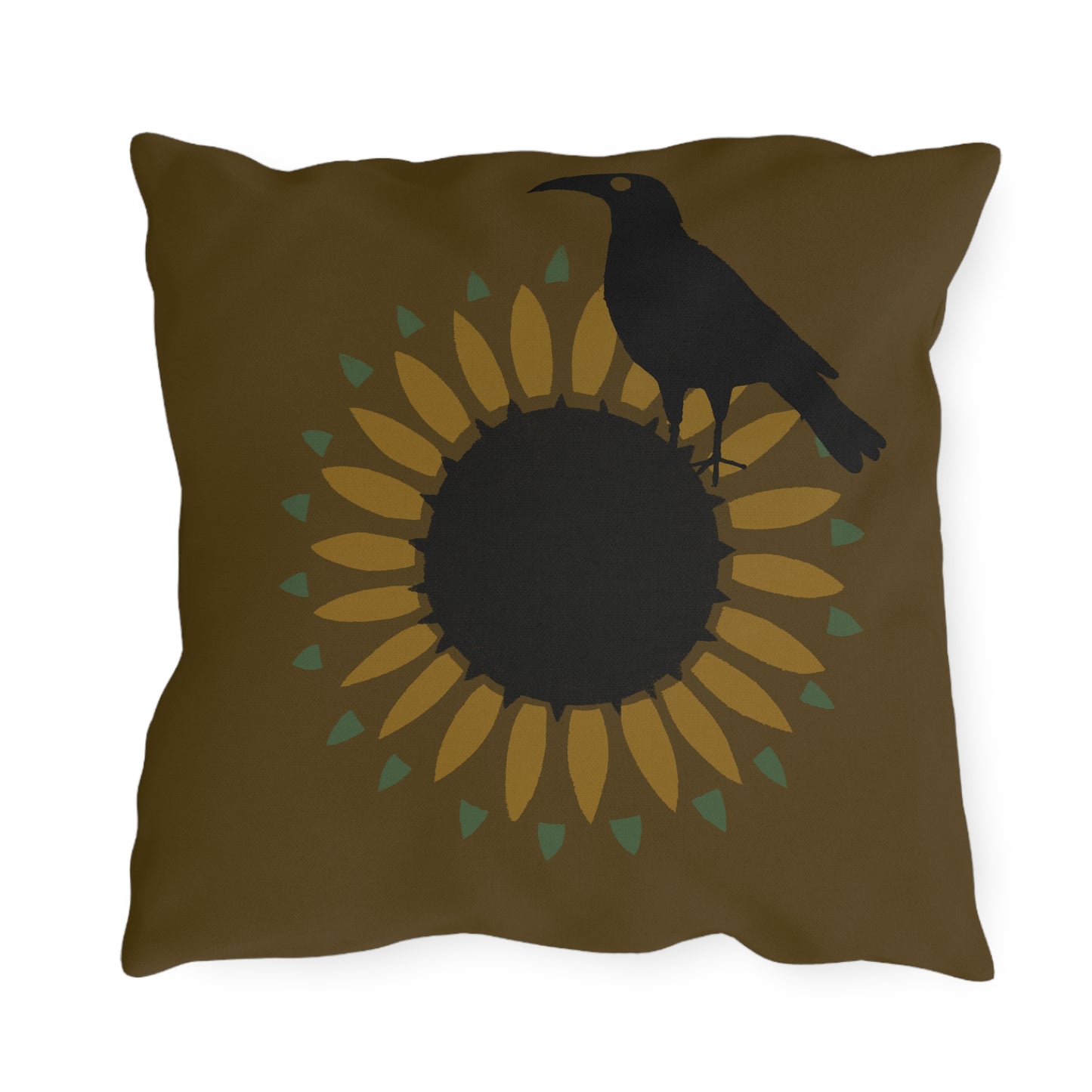 Sunfloer and Crow on Deep Putty Outdoor Pillows