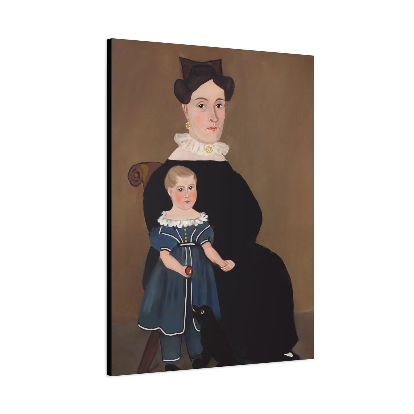 Early American Folk Art Mother and Child Vintage Portrait Canvas Art for Home Decor