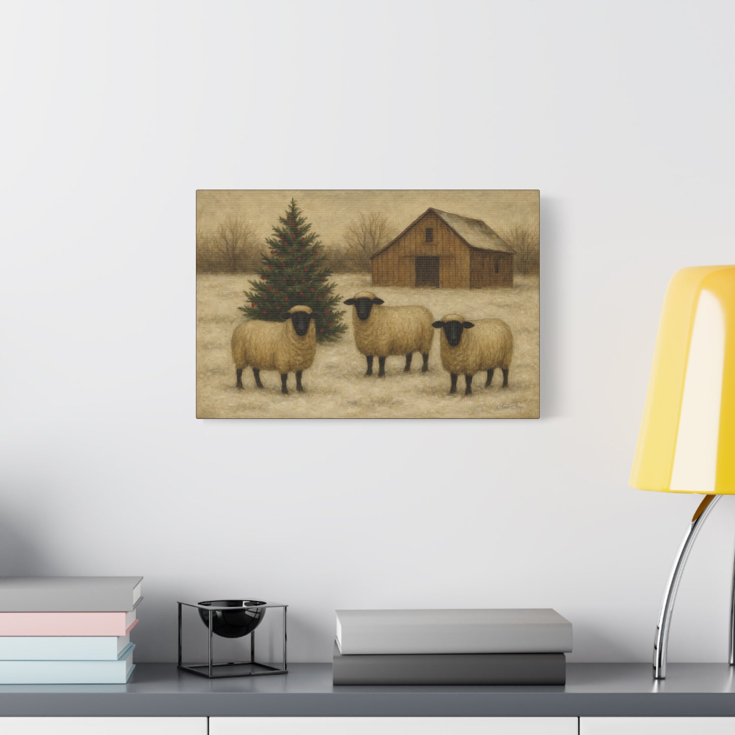 Christmas Sheep Canvas Wall Art, Holiday Decor, Farmhouse Style, Rustic Artwork, Winter Home Decoration