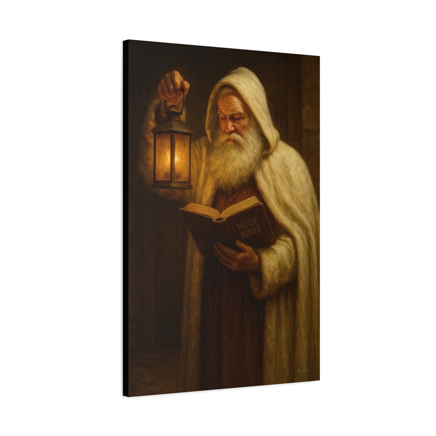 Canvas Wall Art, Old World Santa with Lantern and BibleCozy Home Decor, Rustic Decor for Xmas
