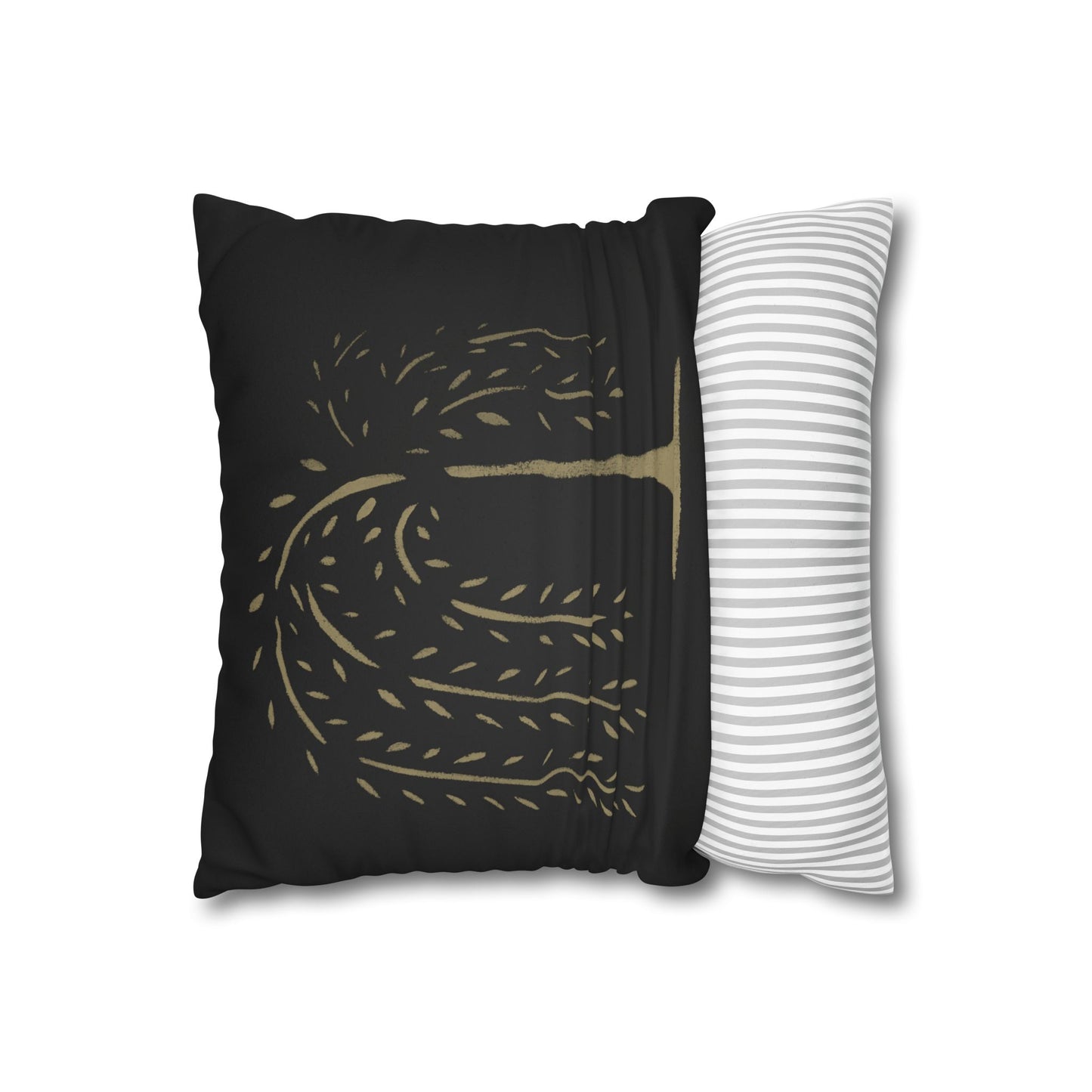 Tan Willow Stencil Faux Suede Square Pillowcase