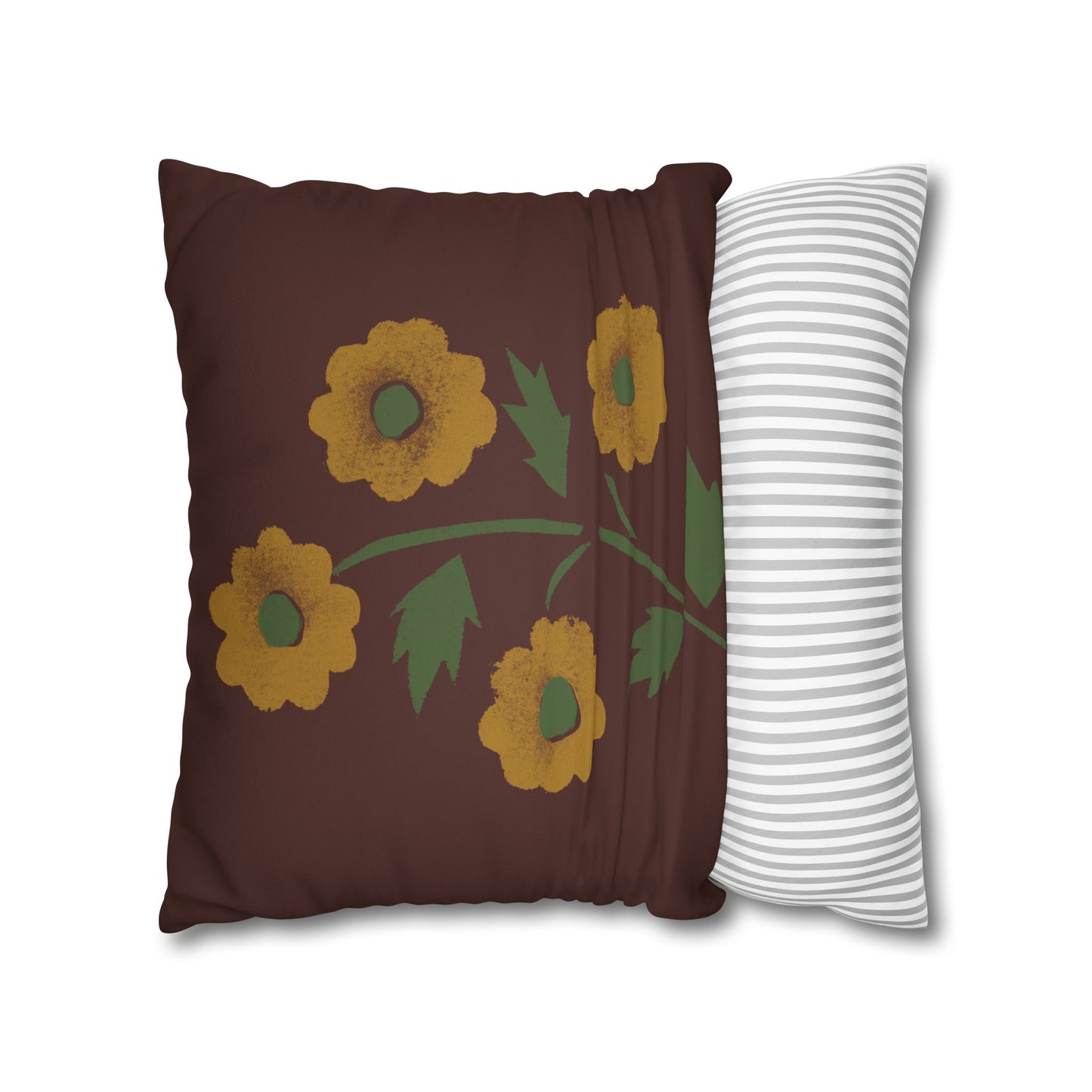 Stencilled Flower on Country Red Faux Suede Square Pillowcase