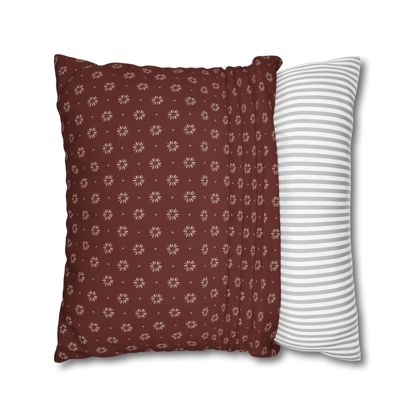 Petal Stencils on Red Square Poly Canvas Pillowcase