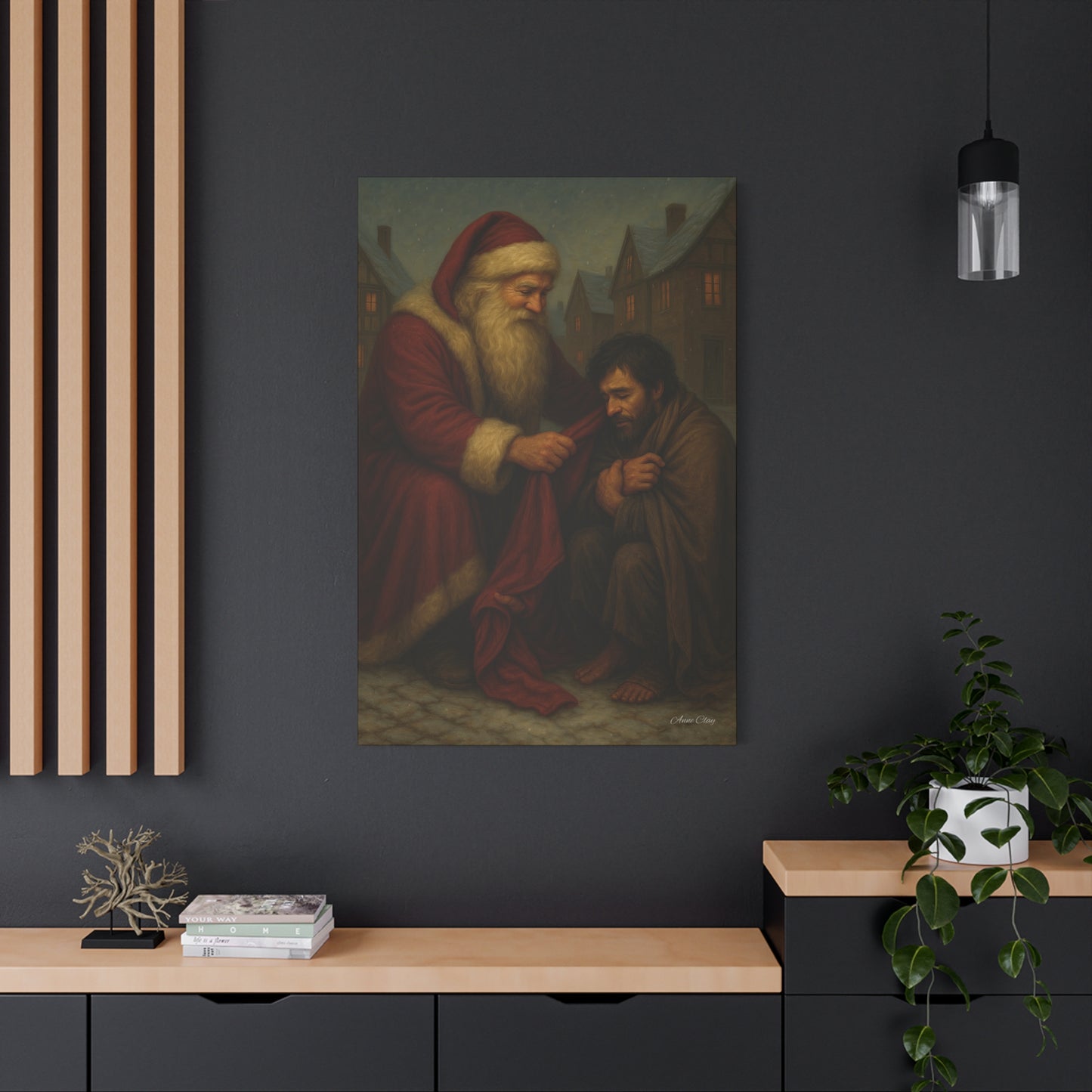 Charity Old World Santa Christmas Canvas Art: Santa's Compassionate Gesture