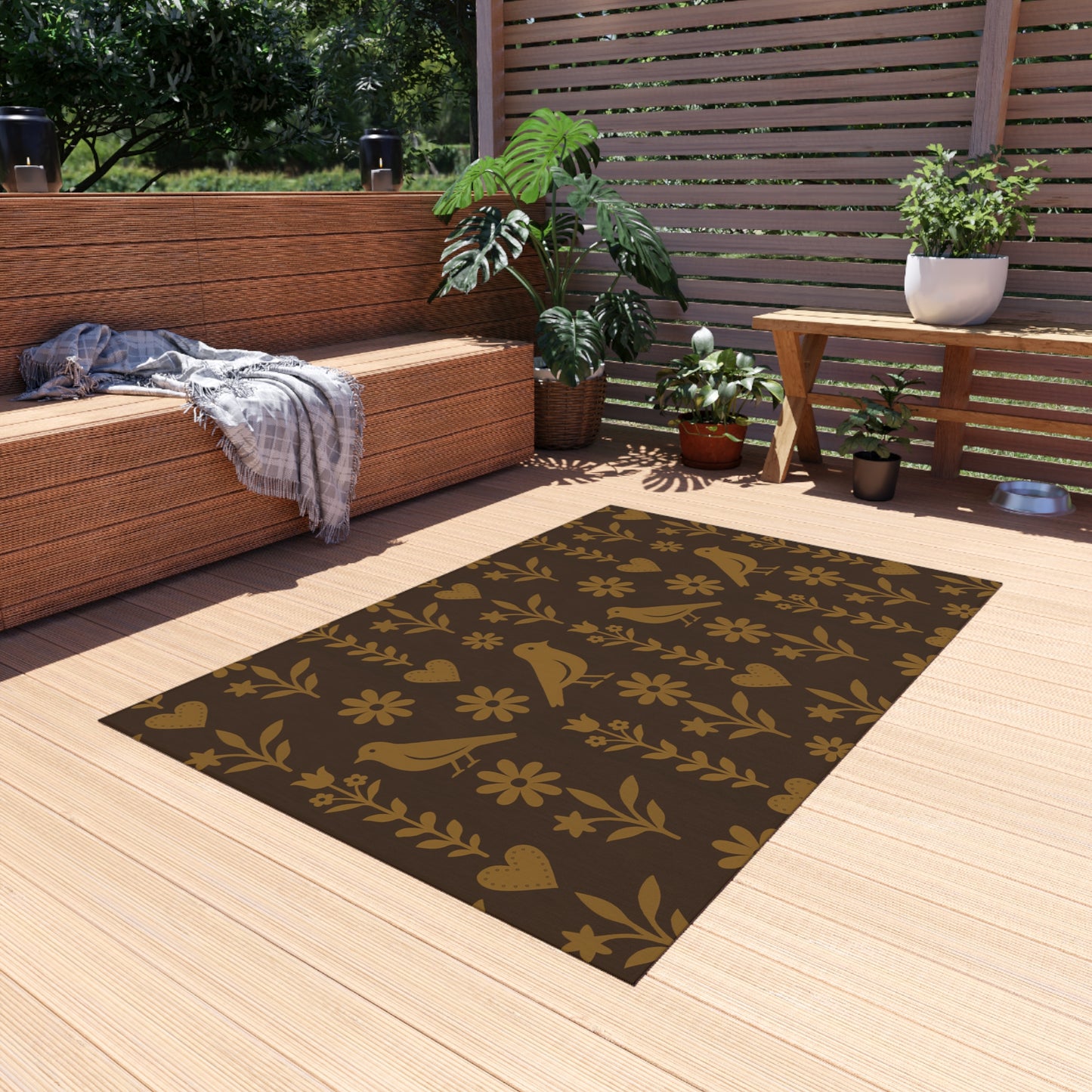 Charming Outdoor Rug for Patios, Gardens, Camping, Bohemian Decor, Bird Pattern, Seasonal Decorating
