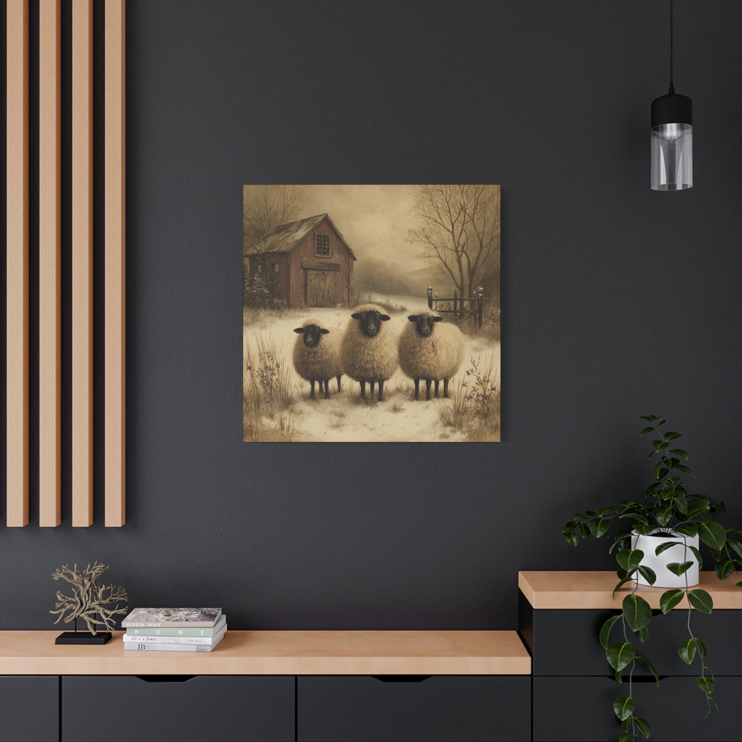 Rustic Sheep Canvas Art, Farmhouse Decor, Country Wall Art, Living Room Decor, Cozy Home Accent
