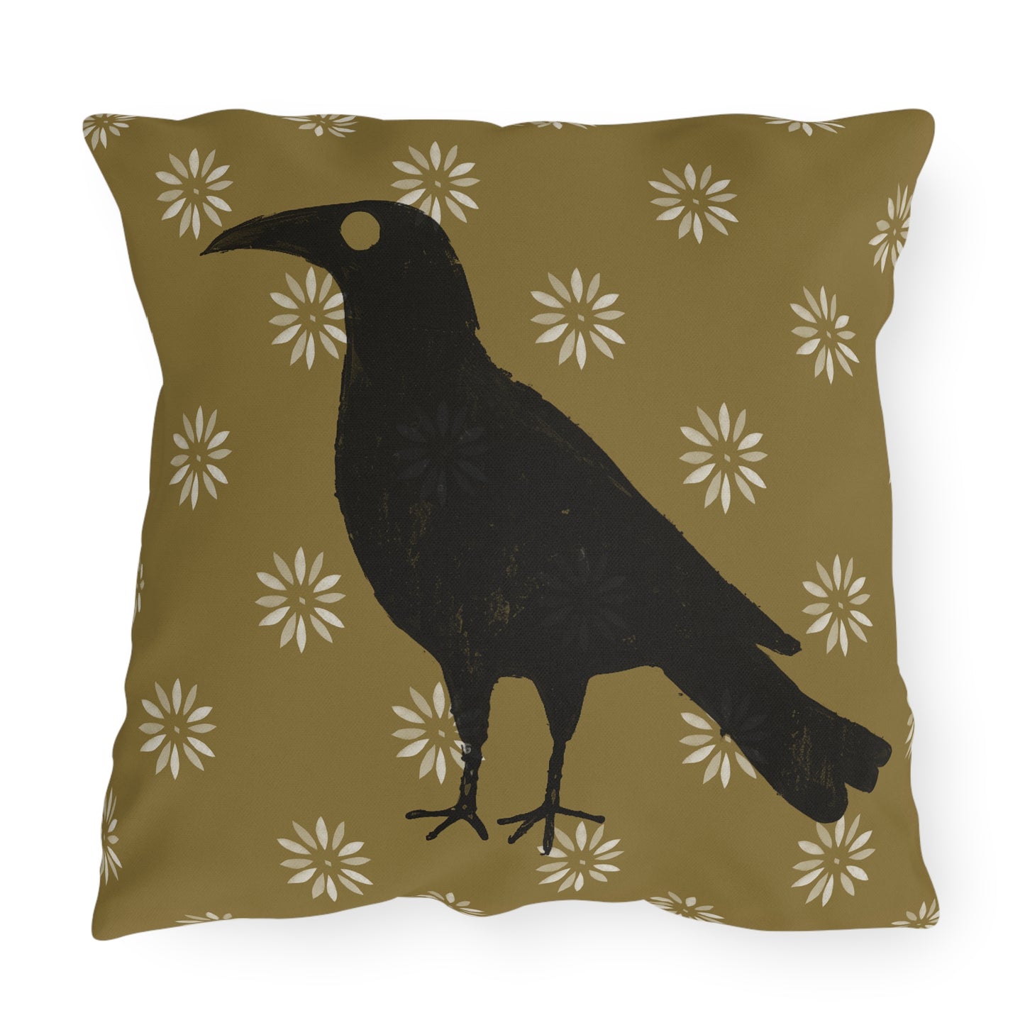 Crow on Petal Stencil Outdoor Pillows