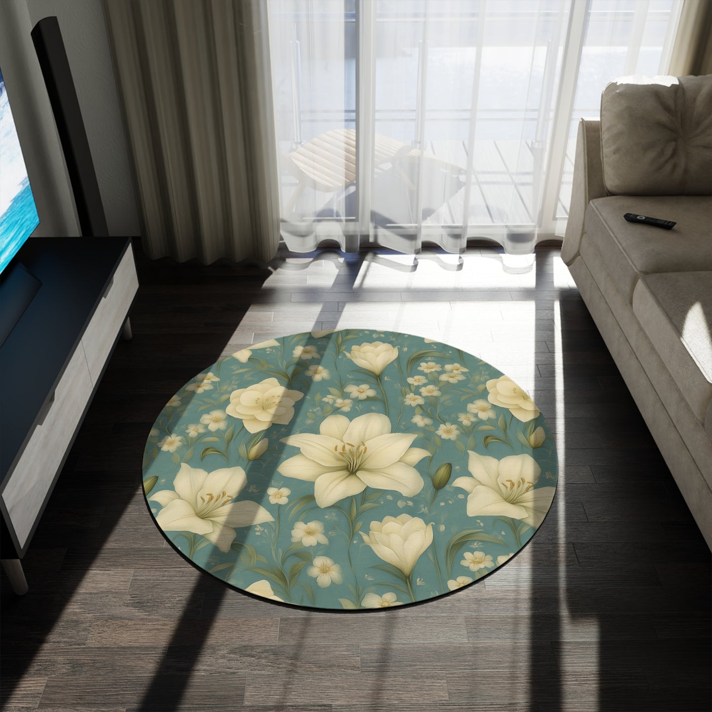 Vintage Floral Round Rug, Cozy Home Decor, Living Room Carpet, Bedroom Accent Piece, Boho Style Area Rug