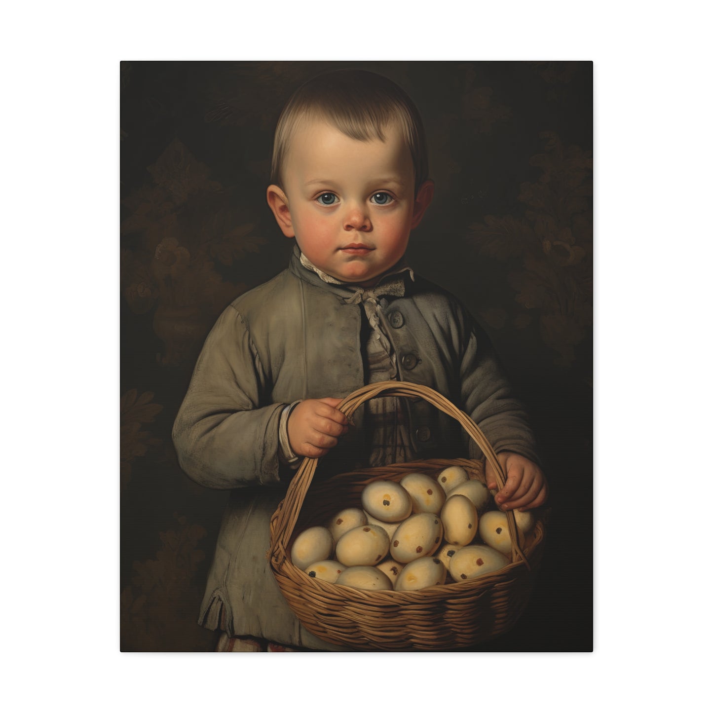 Boy with Eggs Whimsical Child Portrait Canvas Art - Vintage Decor for Home