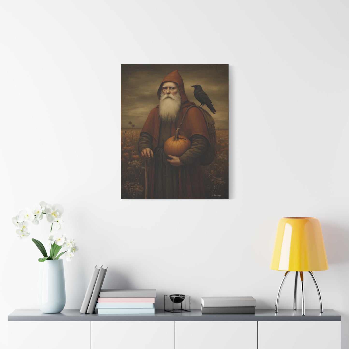 Autumn Santa Wall Art, Fall Decor, Pumpkin Harvest Print, Cozy Home Decor, Primitive Aesthetic